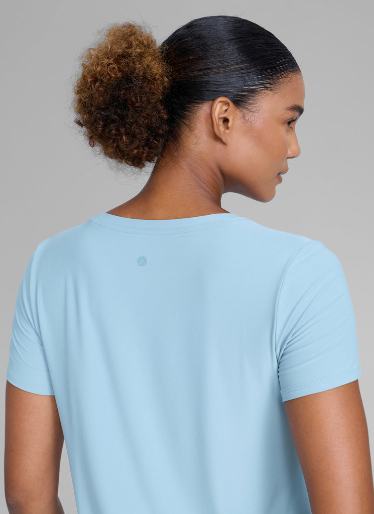 CRZ YOGA Women's Workout Lightweight Crewneck Short Sleeves Side Slit Light grayish blue