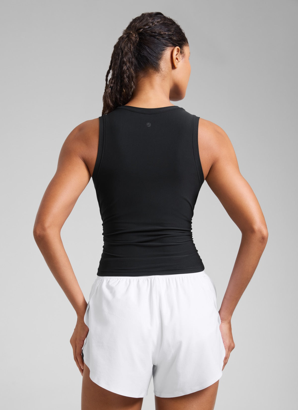 CRZ YOGA Women's Workout Tight Fit Ruched Athletic Tank High Neck Black