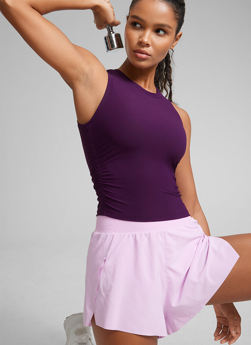 CRZ YOGA Women's Workout Tight Fit Ruched Athletic Tank High Neck Plum Magenta