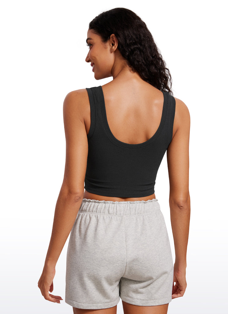 CRZ YOGA Women's Yoga Tight Fit Ribbed Tank Scoop Neck Cropped Length Granita Pink