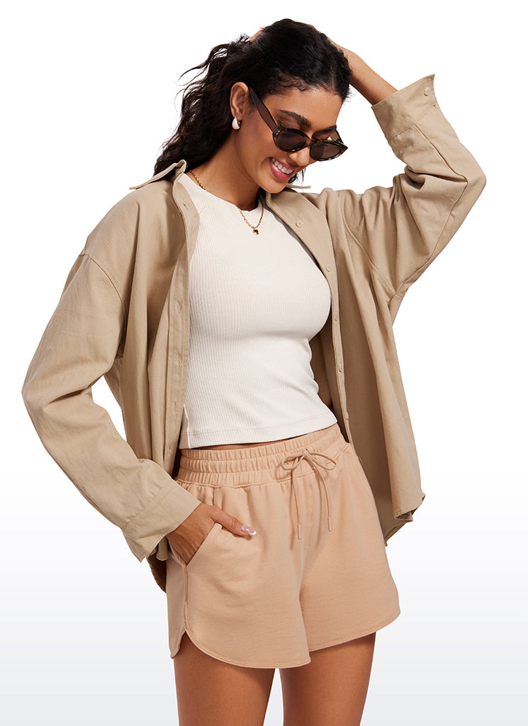 CRZ YOGA Women's Yoga Tight Fit Ribbed Tank high Neck Waist Length Milky White