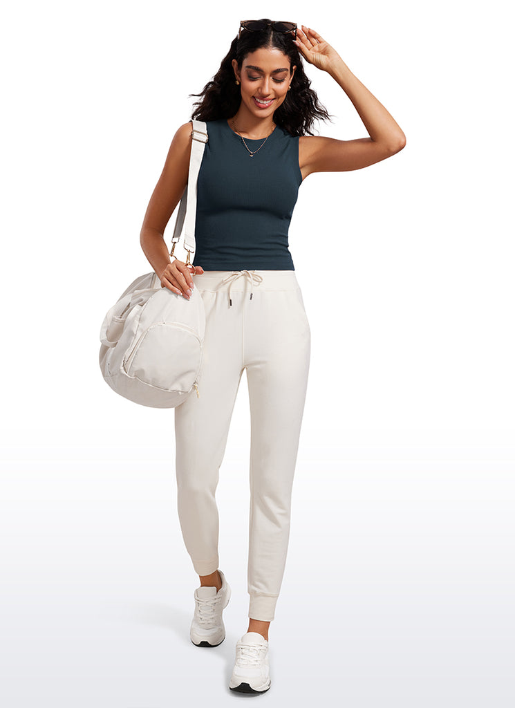 CRZ YOGA Women's Yoga Tight Fit Ribbed Tank high Neck Waist Length Black