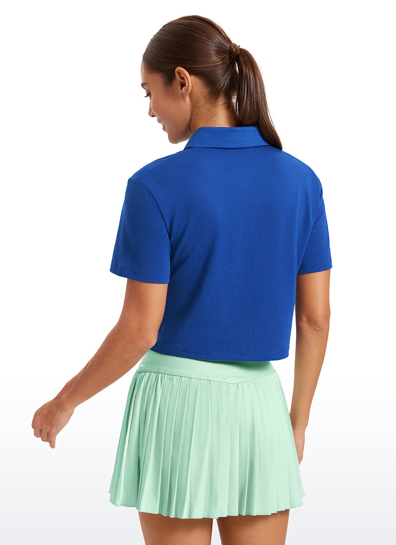 CRZ YOGA Women's 3 Button Collared Quick Dry Cropped Tennis Polo Waves Blue