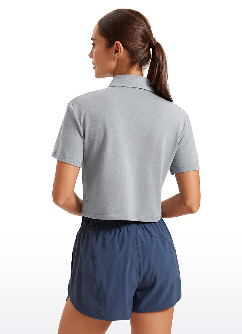 CRZ YOGA Women's 3 Button Collared Quick Dry Cropped Tennis Polo Rhino Grey