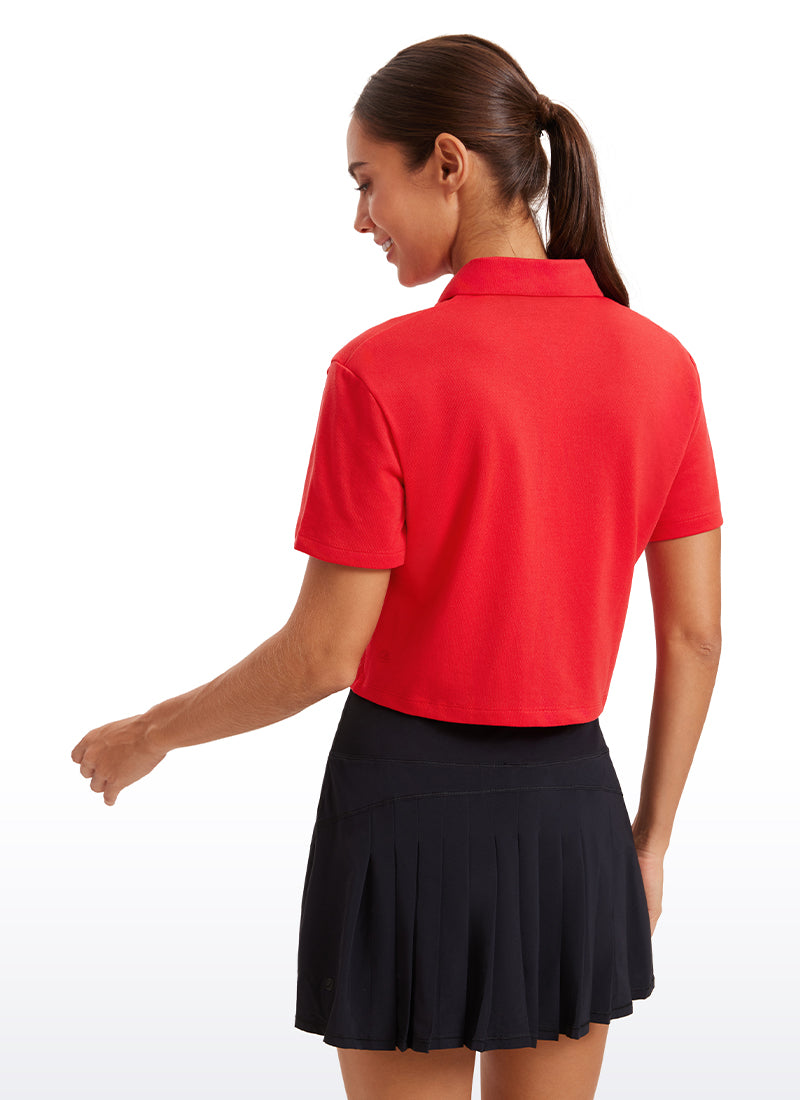 CRZ YOGA Women's 3 Button Collared Quick Dry Cropped Tennis Polo Deep Red