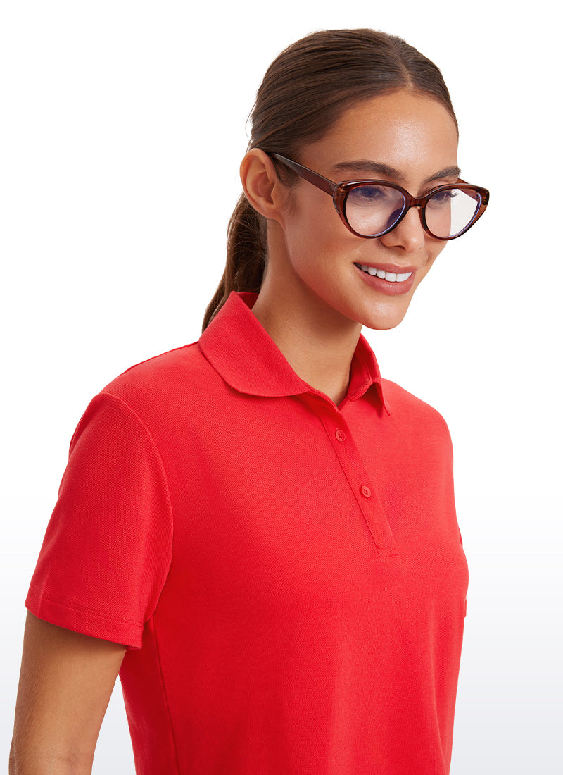 CRZ YOGA Women's 3 Button Collared Quick Dry Cropped Tennis Polo Deep Red