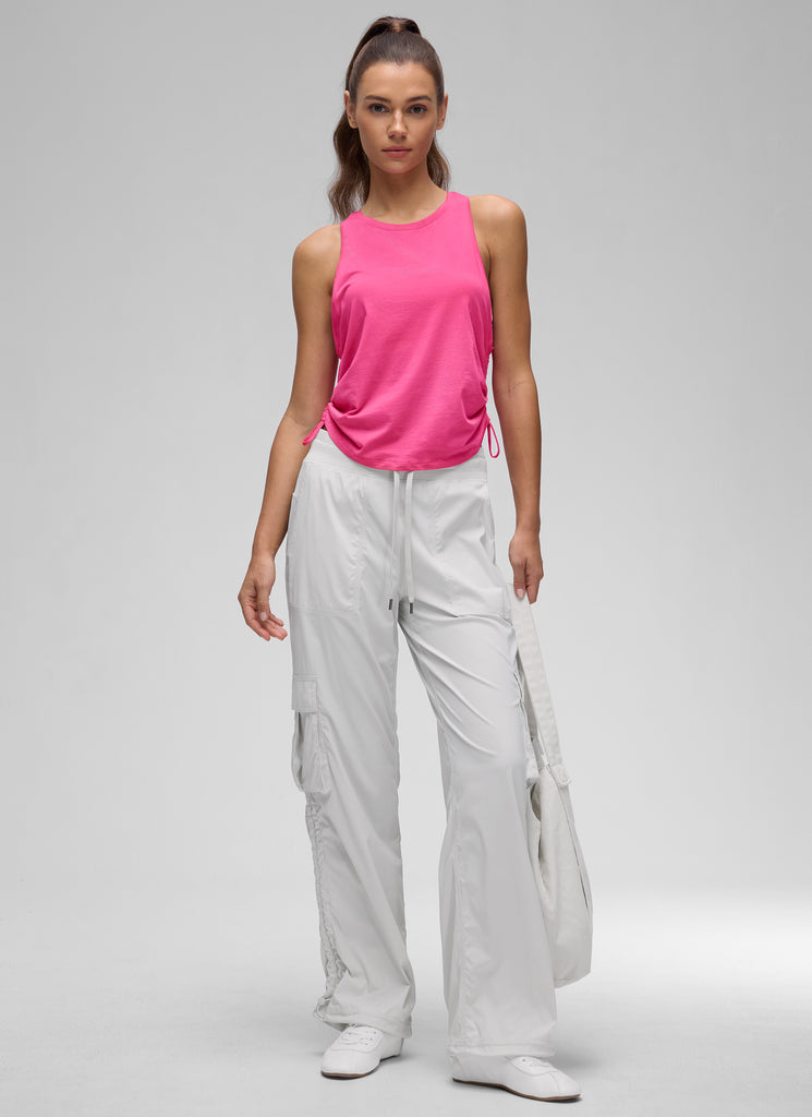 CRZ YOGA Women's Yoga Loose Fit Tops Pima Cotton Tank Ruched Racerback Graphite Green