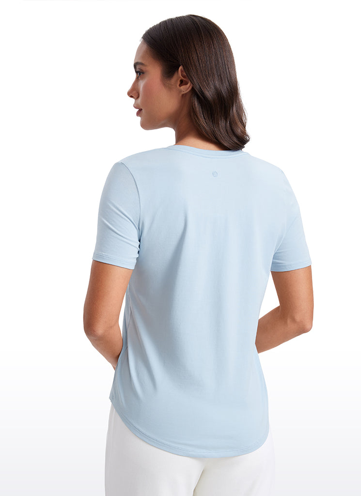 CRZ YOGA Women's Yoga Relaxed Fit Pima Cotton Short Sleeves V Neck Sparkle Blue