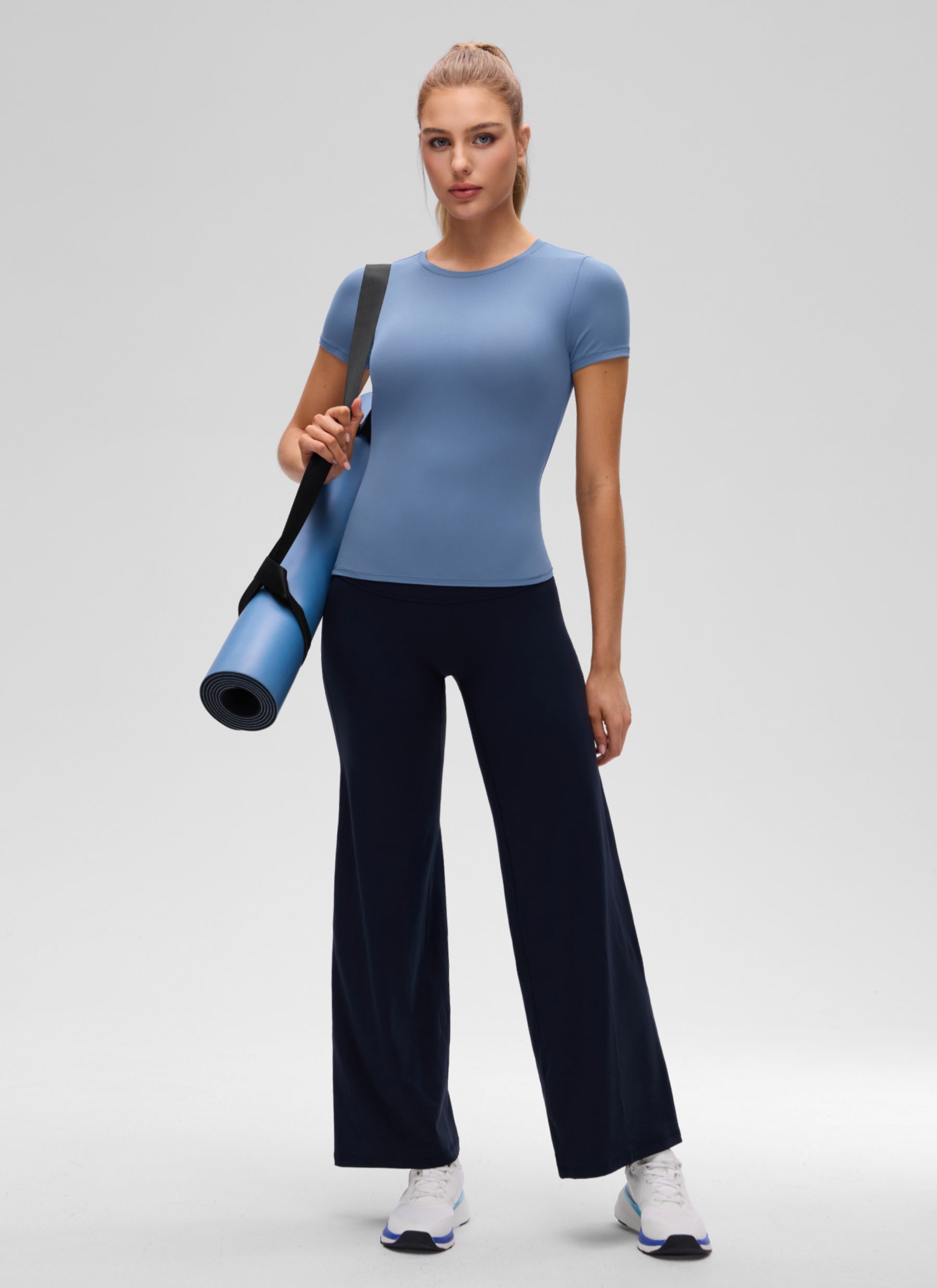 CRZ YOGA Women Going Out Tops Soft High Crew Neck Casual Tight Shirts Oasis Blue