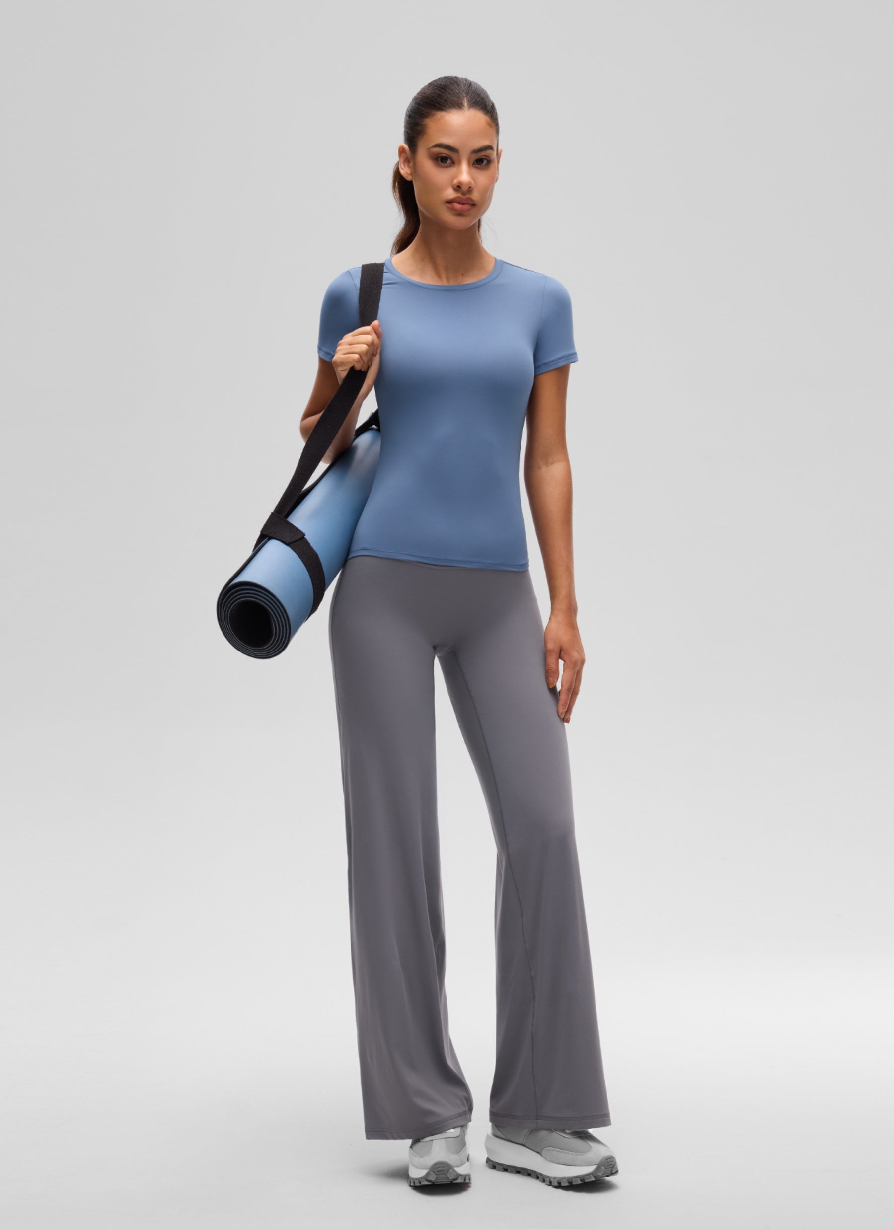 CRZ YOGA Women Going Out Tops Soft High Crew Neck Casual Tight Shirts Oasis Blue