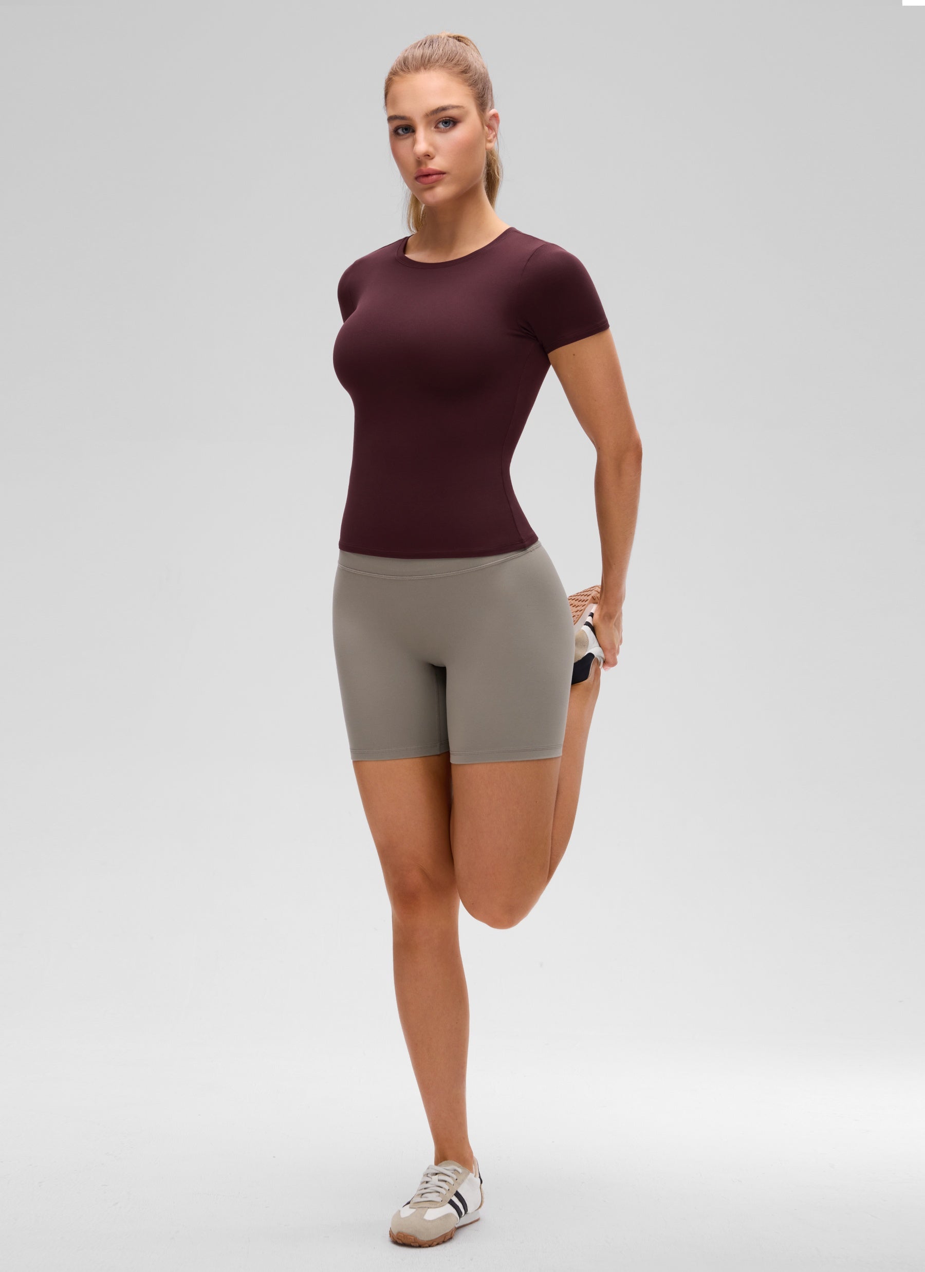 CRZ YOGA Women Going Out Tops Soft High Crew Neck Casual Tight Shirts Ripe Plum