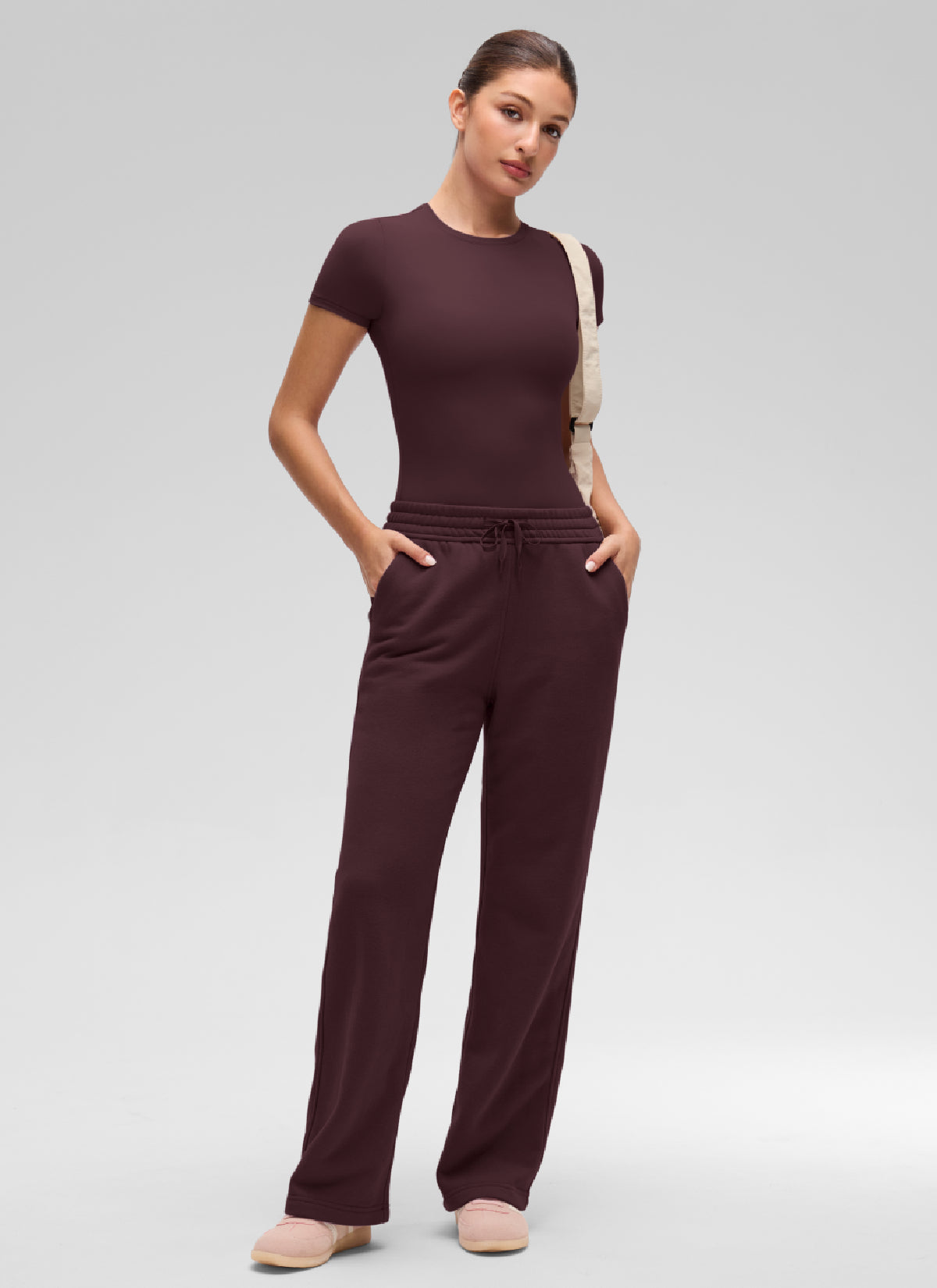 CRZ YOGA Women Going Out Tops Soft High Crew Neck Casual Tight Shirts Ripe Plum