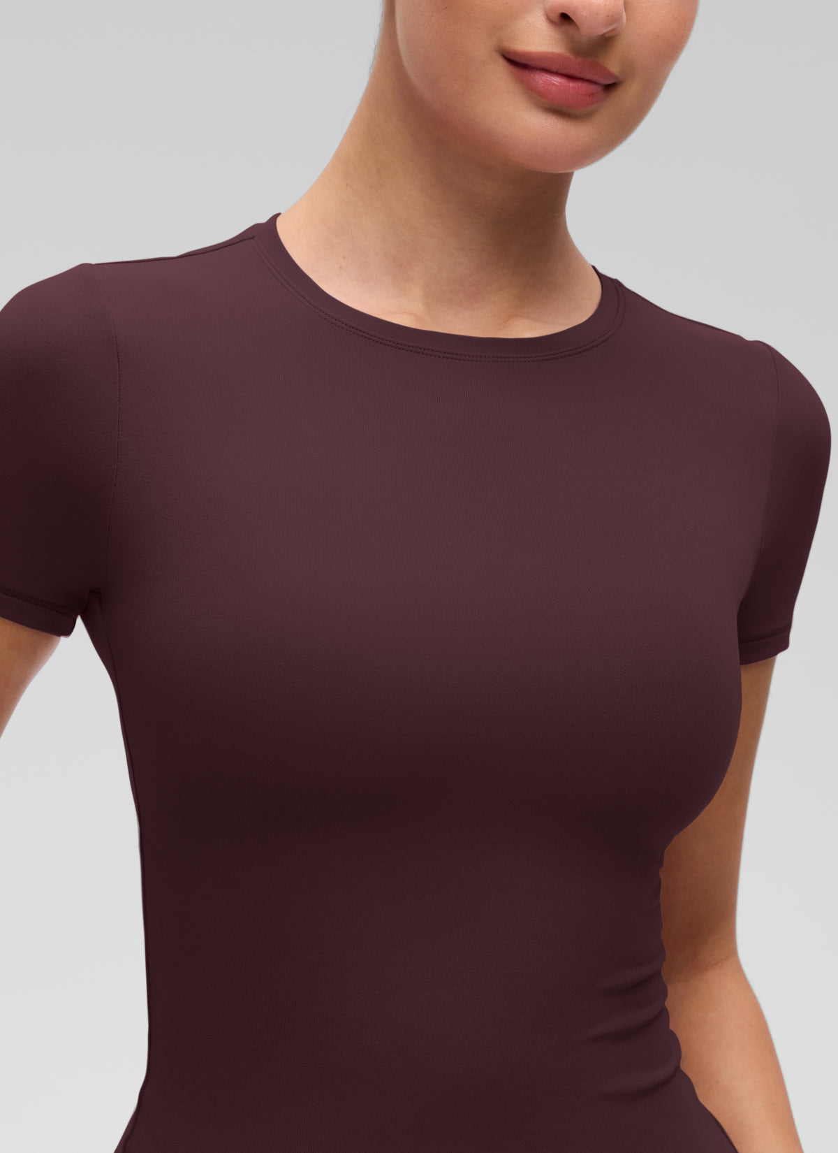 CRZ YOGA Women Going Out Tops Soft High Crew Neck Casual Tight Shirts Ripe Plum