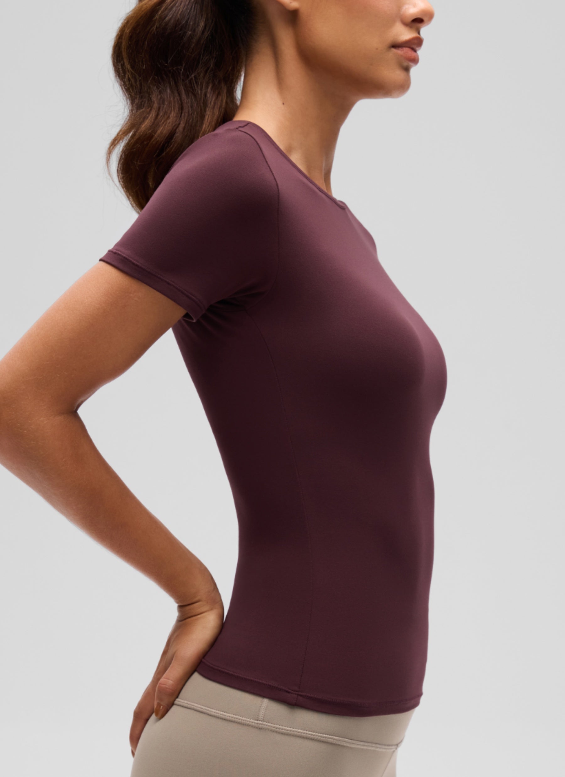 CRZ YOGA Women Going Out Tops Soft High Crew Neck Casual Tight Shirts Ripe Plum