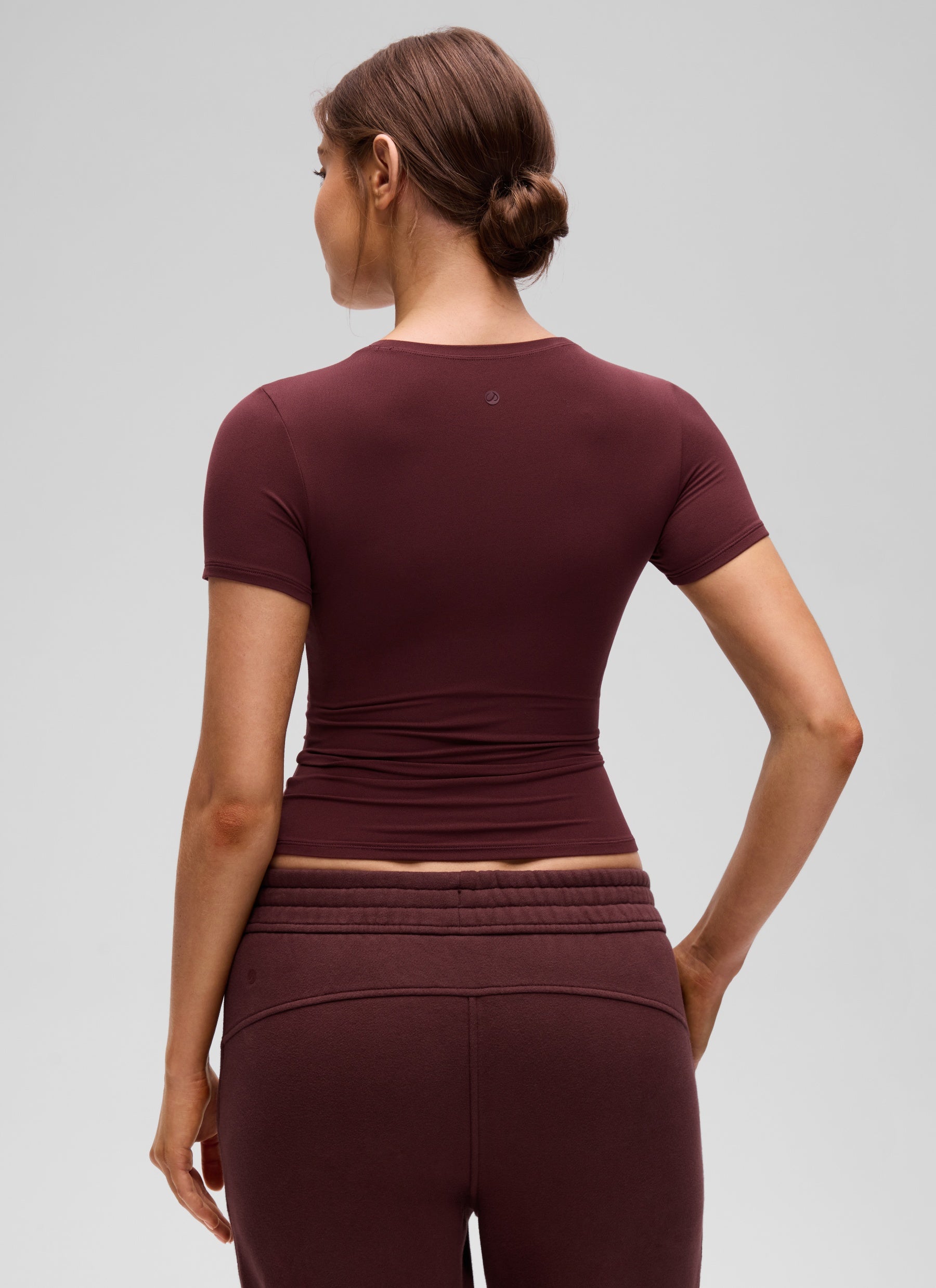 CRZ YOGA Women Going Out Tops Soft High Crew Neck Casual Tight Shirts Red Merlot