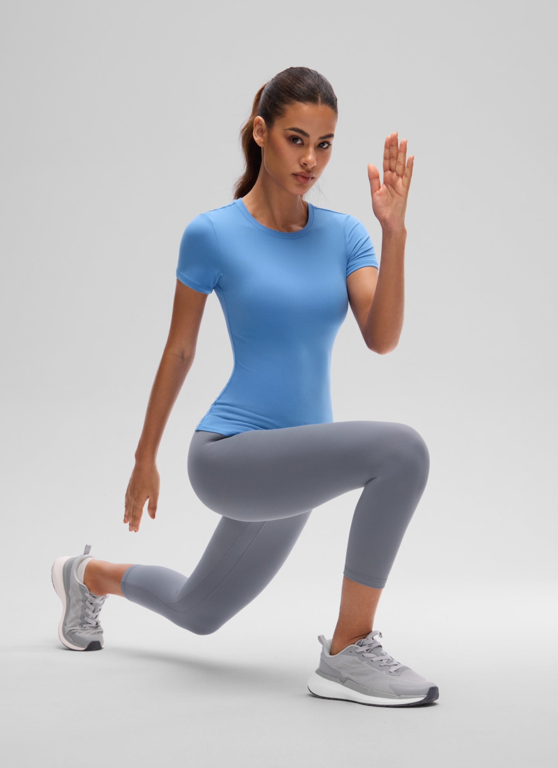 CRZ YOGA Women Going Out Tops Soft High Crew Neck Casual Tight Shirts Party Blue