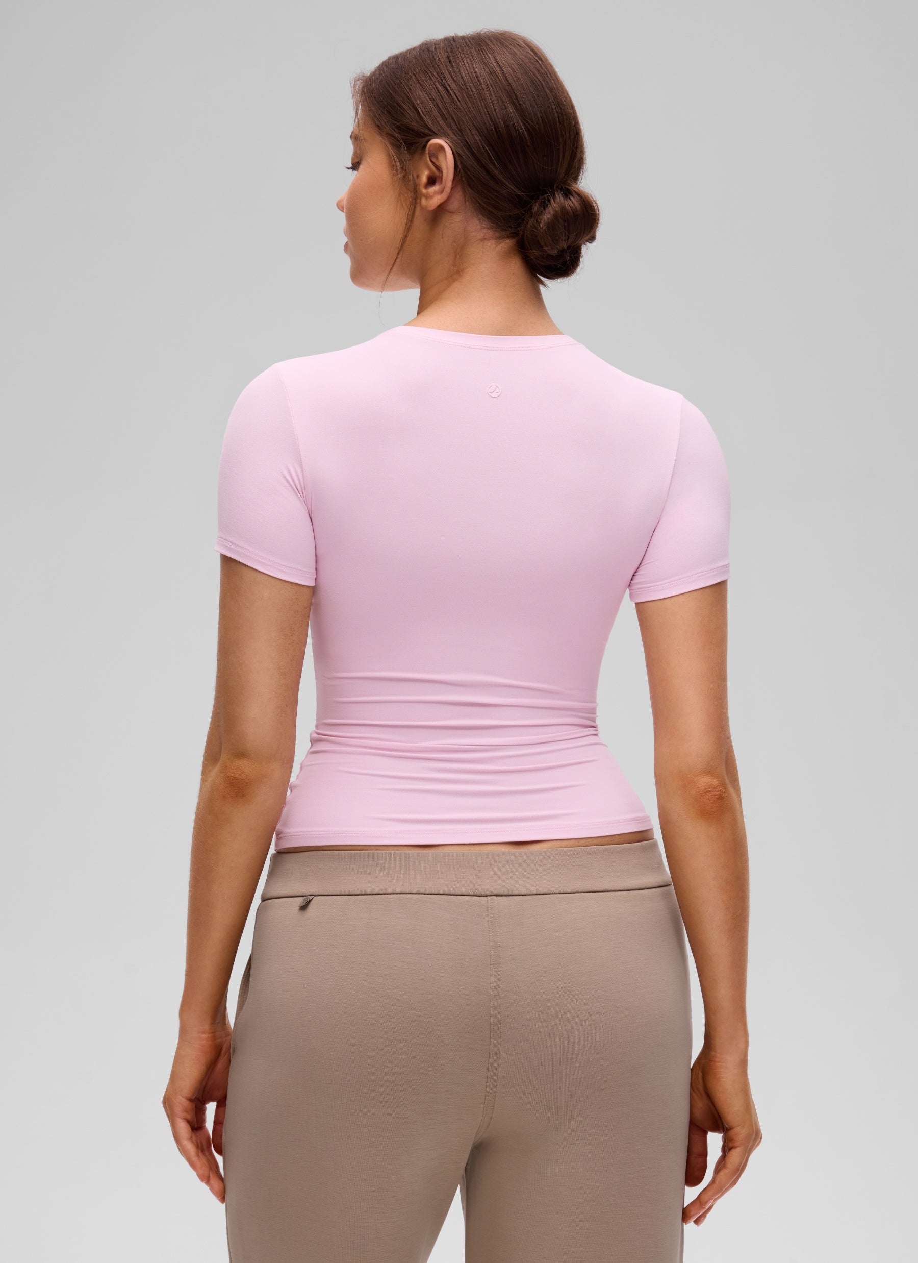 CRZ YOGA Women Going Out Tops Soft High Crew Neck Casual Tight Shirts Pink Peony