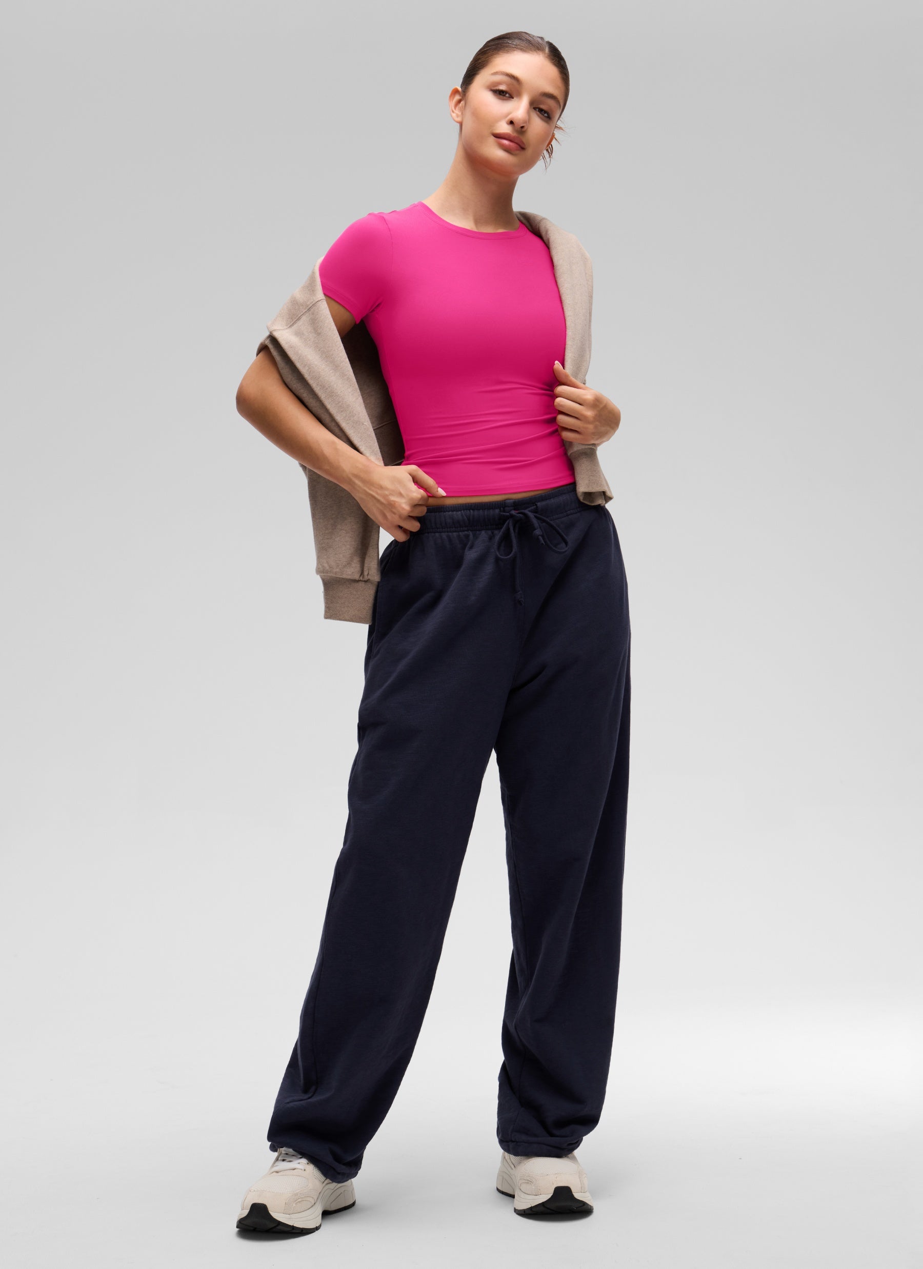 CRZ YOGA Women Going Out Tops Soft High Crew Neck Casual Tight Shirts Granita Pink