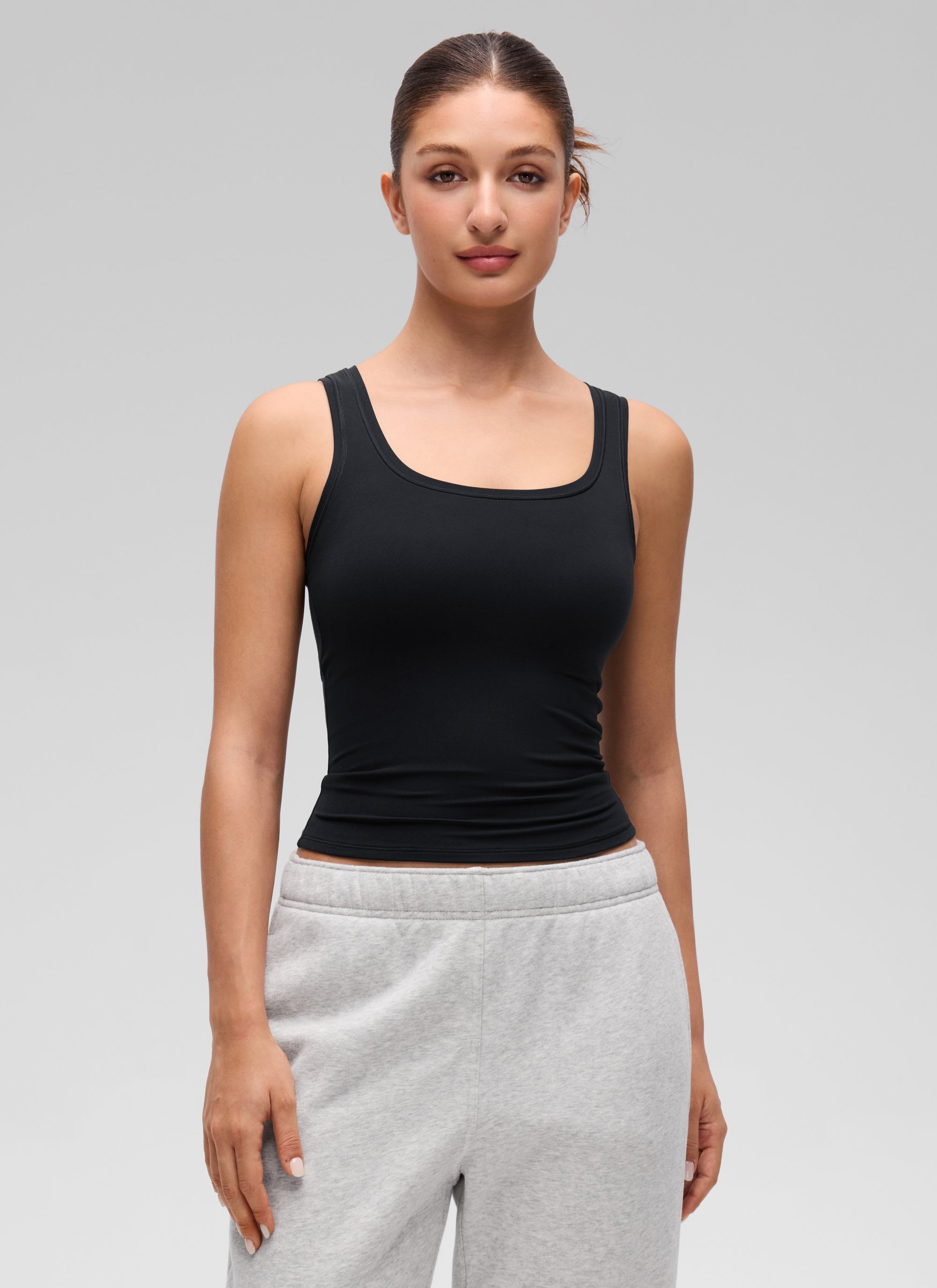 CRZ YOGA Women Softembrace Soft Double Lined Scoop Neck Tanks Casual Tops Black