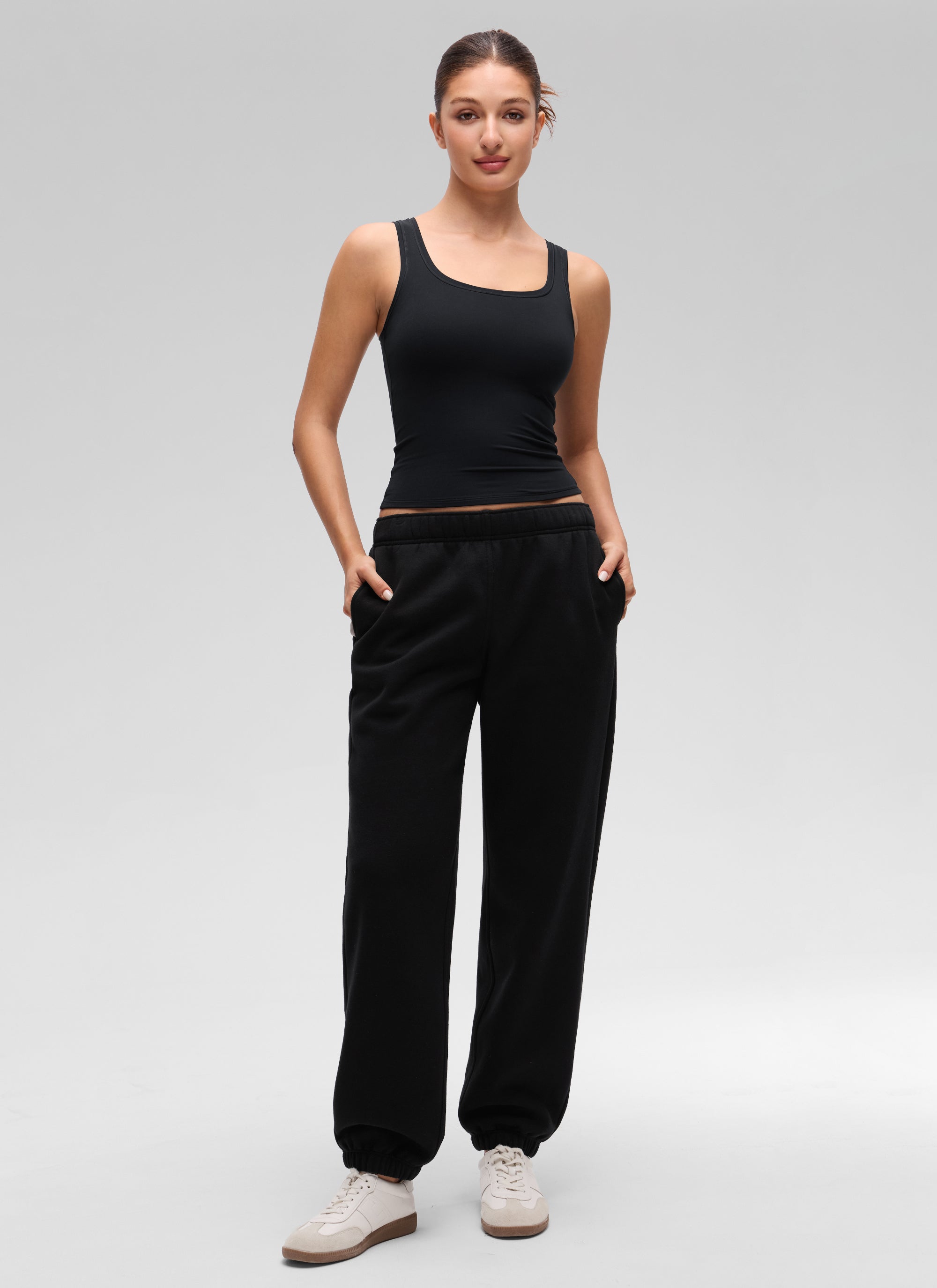 CRZ YOGA Women Softembrace Soft Double Lined Scoop Neck Tanks Casual Tops Black