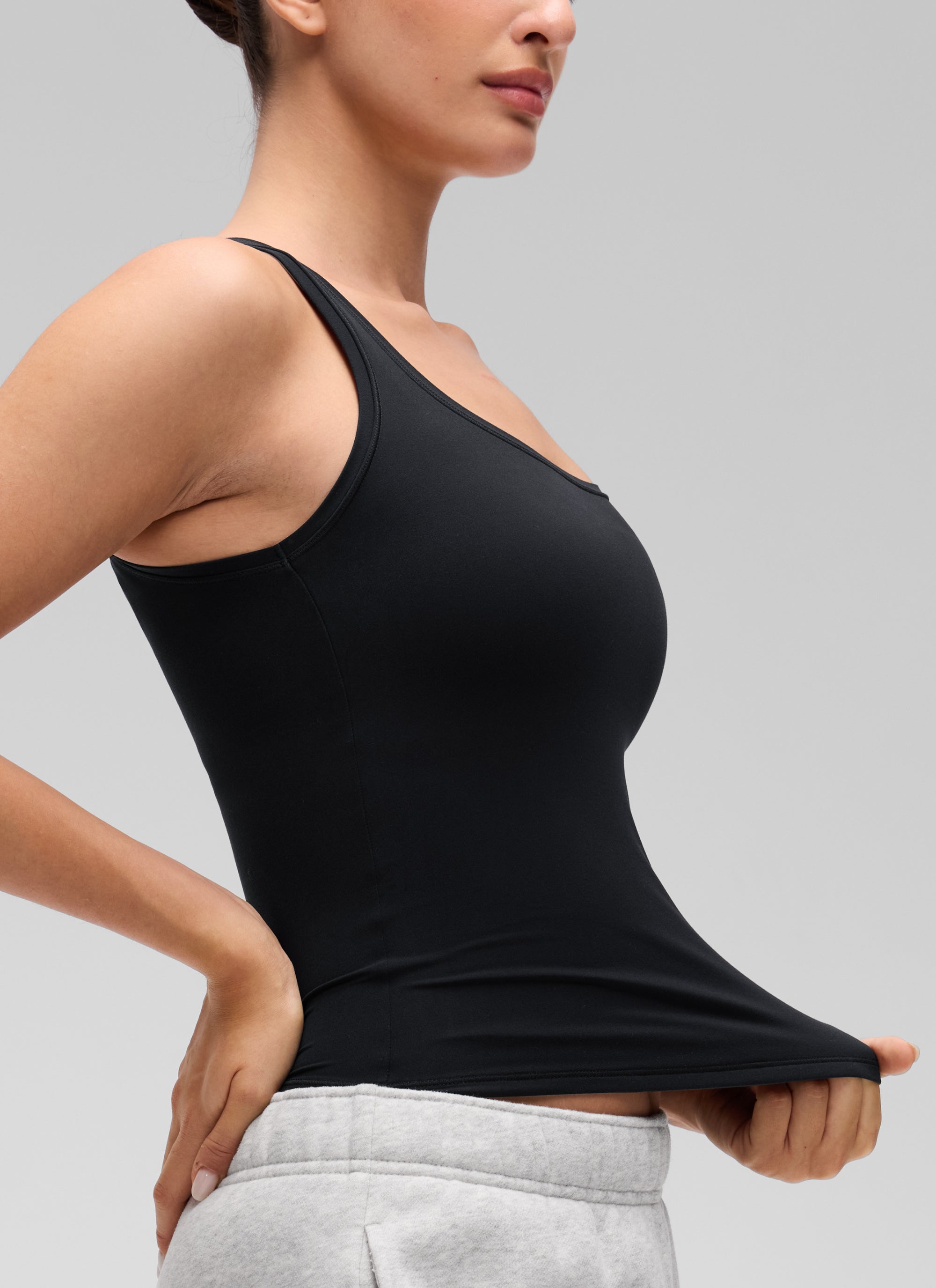 CRZ YOGA Women Softembrace Soft Double Lined Scoop Neck Tanks Casual Tops Black