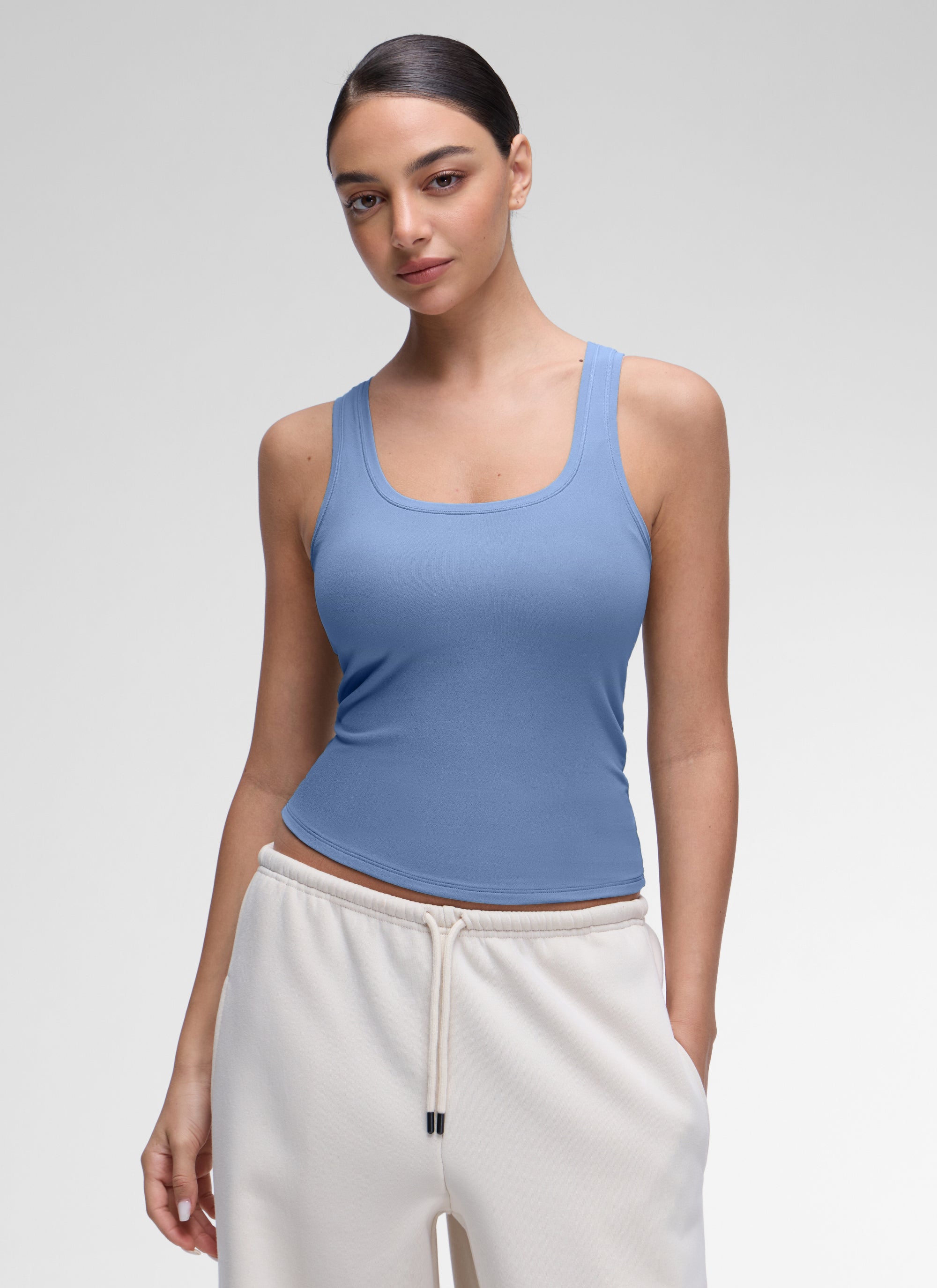 CRZ YOGA Women Softembrace Soft Double Lined Scoop Neck Tanks Casual Tops Oasis Blue