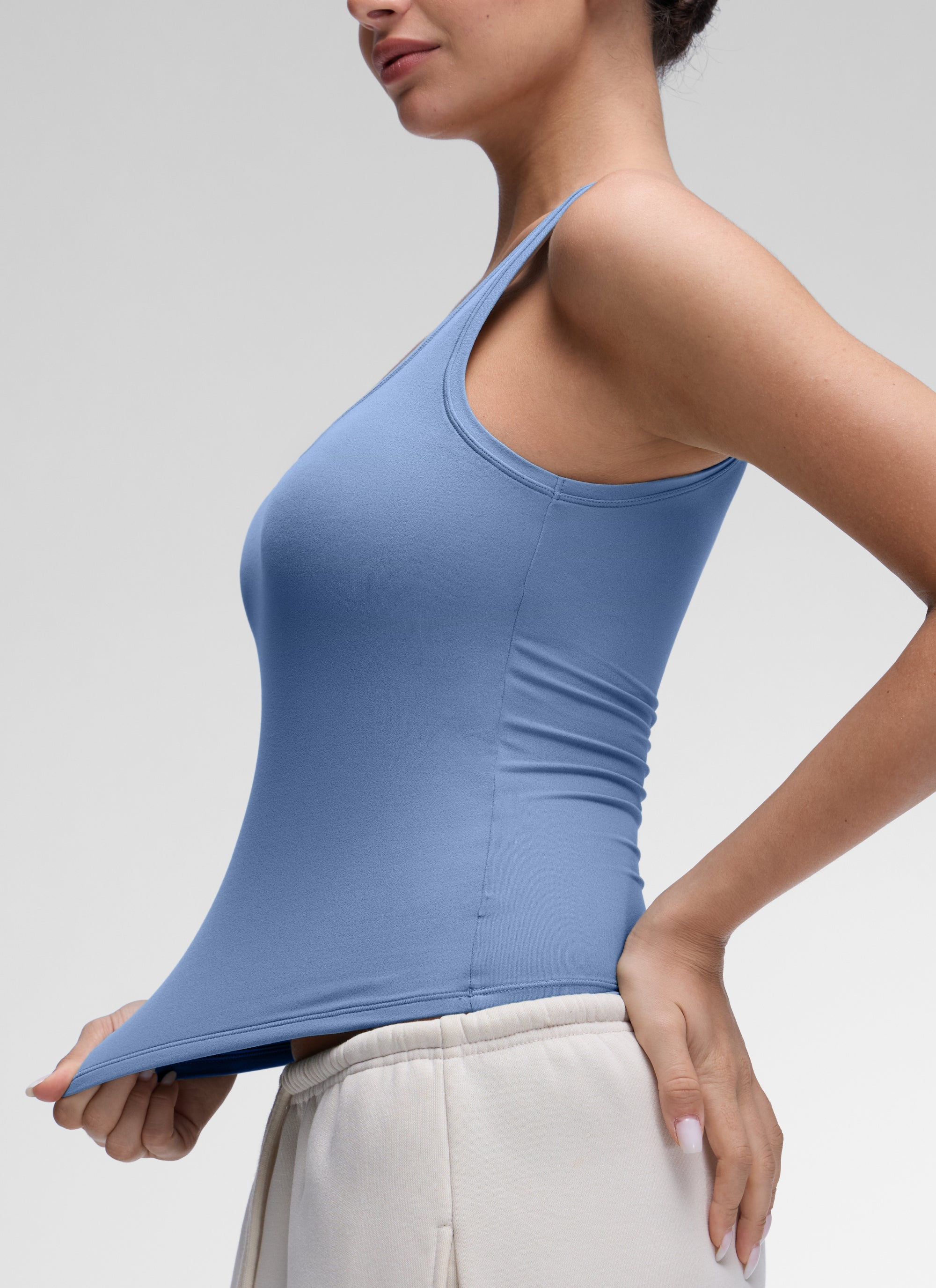 CRZ YOGA Women Softembrace Soft Double Lined Scoop Neck Tanks Casual Tops Oasis Blue