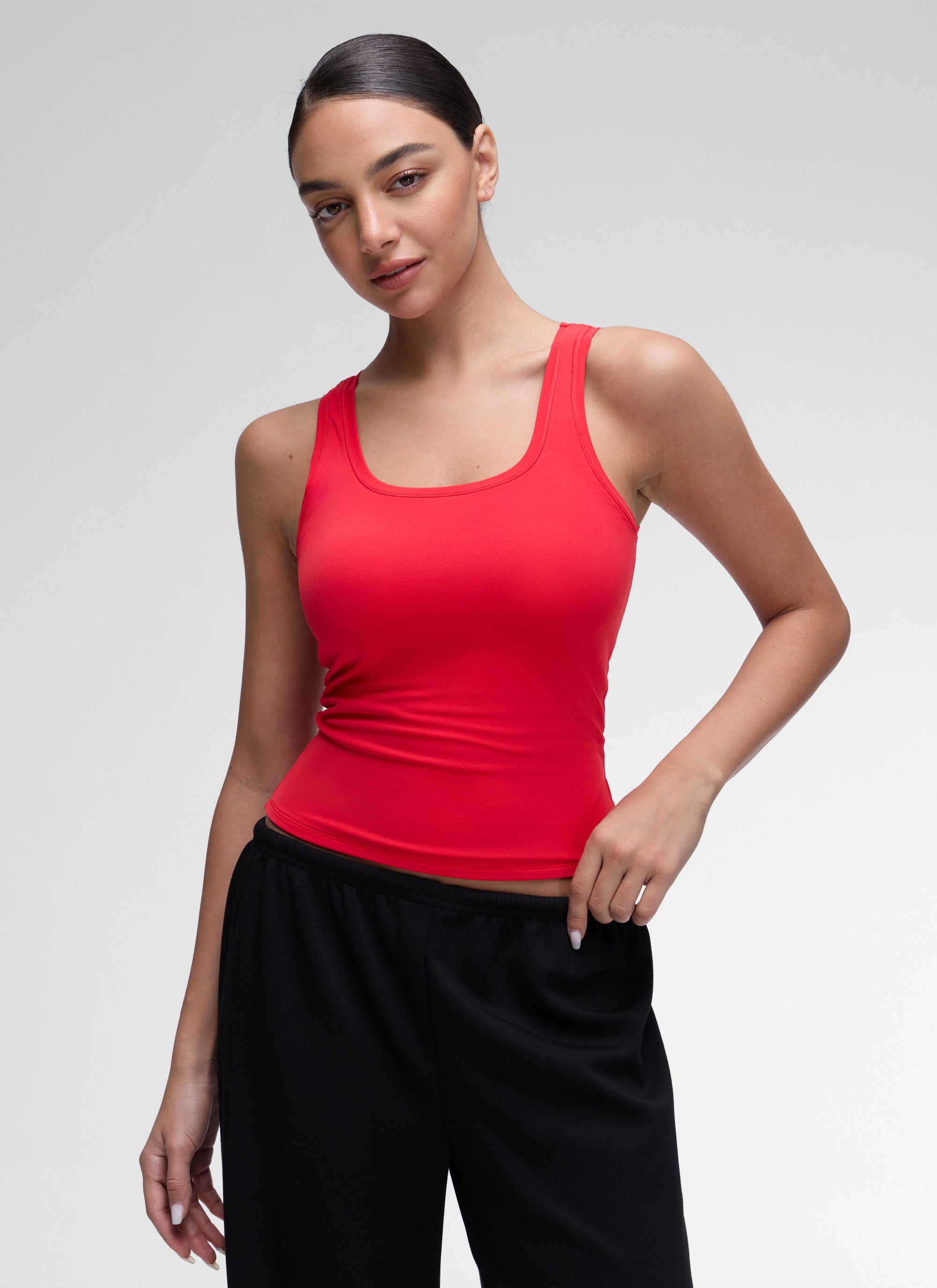 CRZ YOGA Women Softembrace Soft Double Lined Scoop Neck Tanks Casual Tops Aurora Red