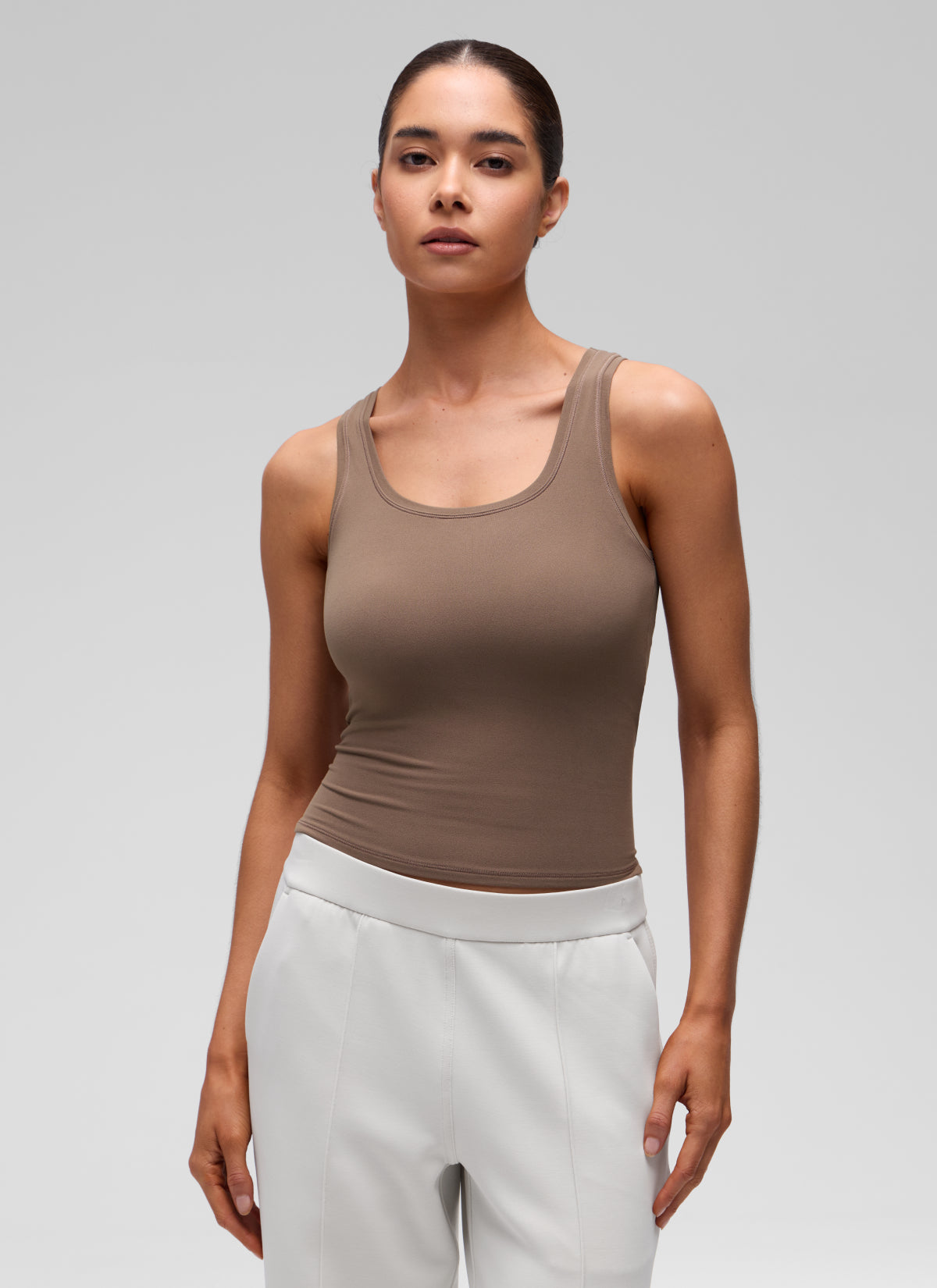 CRZ YOGA Women Softembrace Soft Double Lined Scoop Neck Tanks Casual Tops Brown Purple