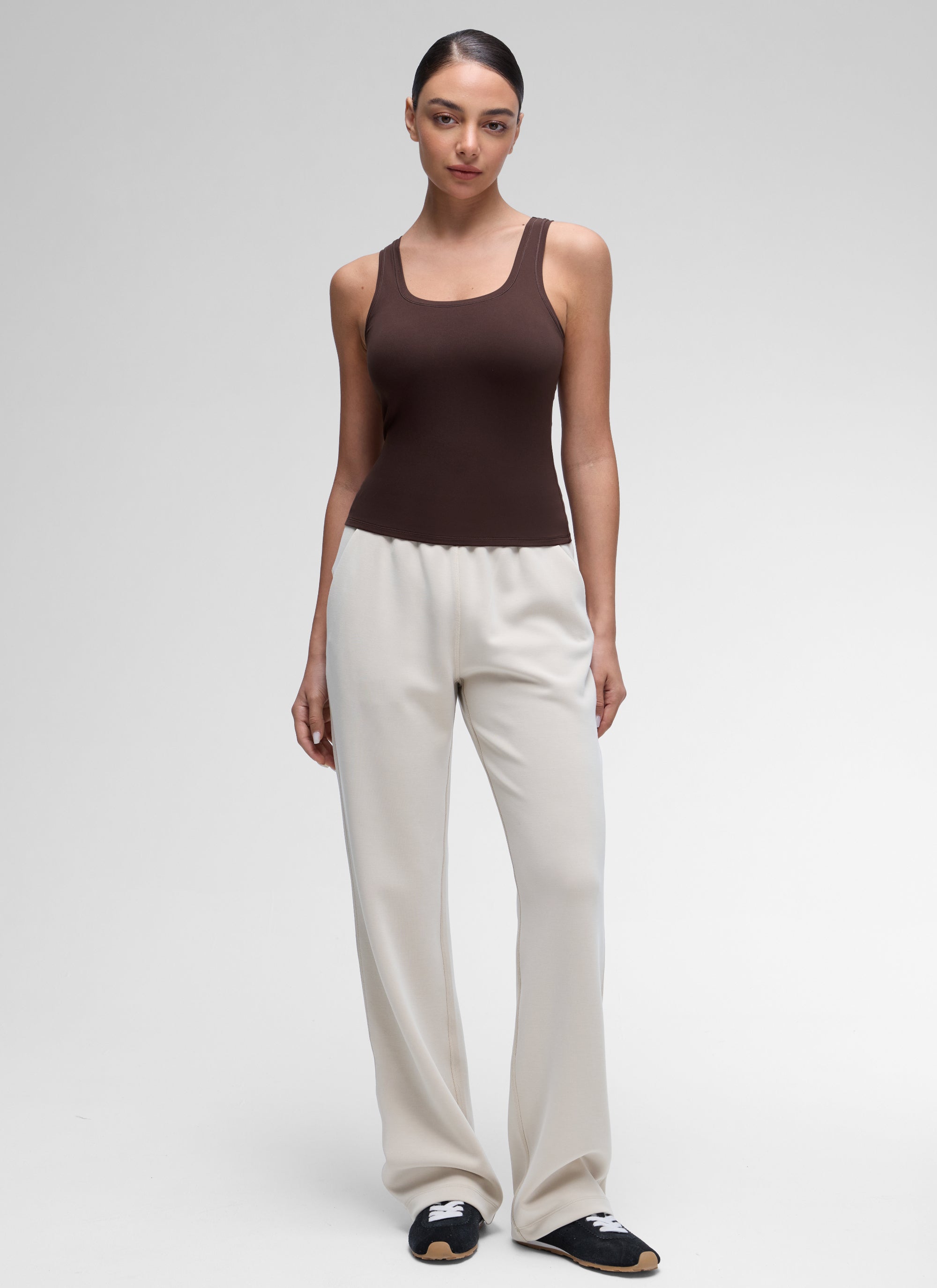 CRZ YOGA Women Softembrace Soft Double Lined Scoop Neck Tanks Casual Tops Hot Fudge Brown