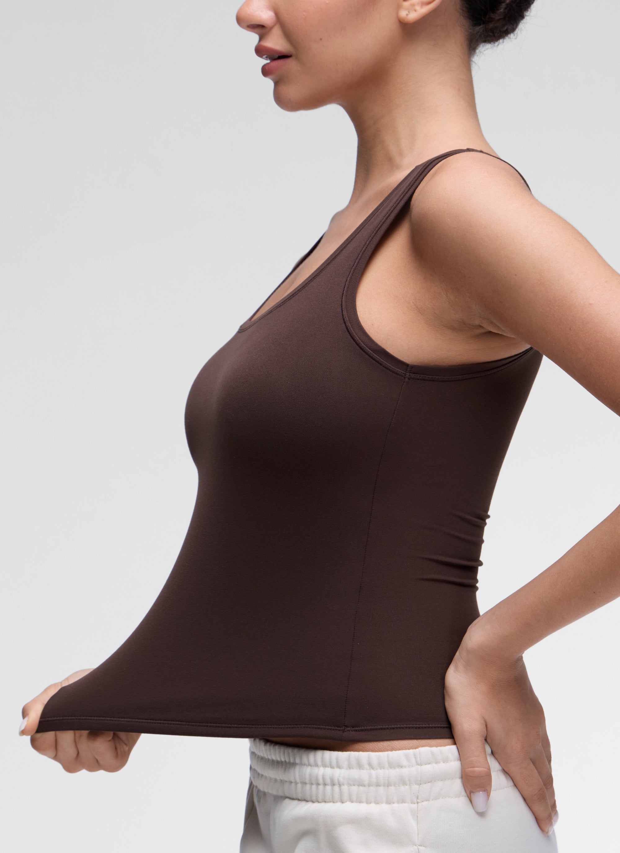 CRZ YOGA Women Softembrace Soft Double Lined Scoop Neck Tanks Casual Tops Hot Fudge Brown