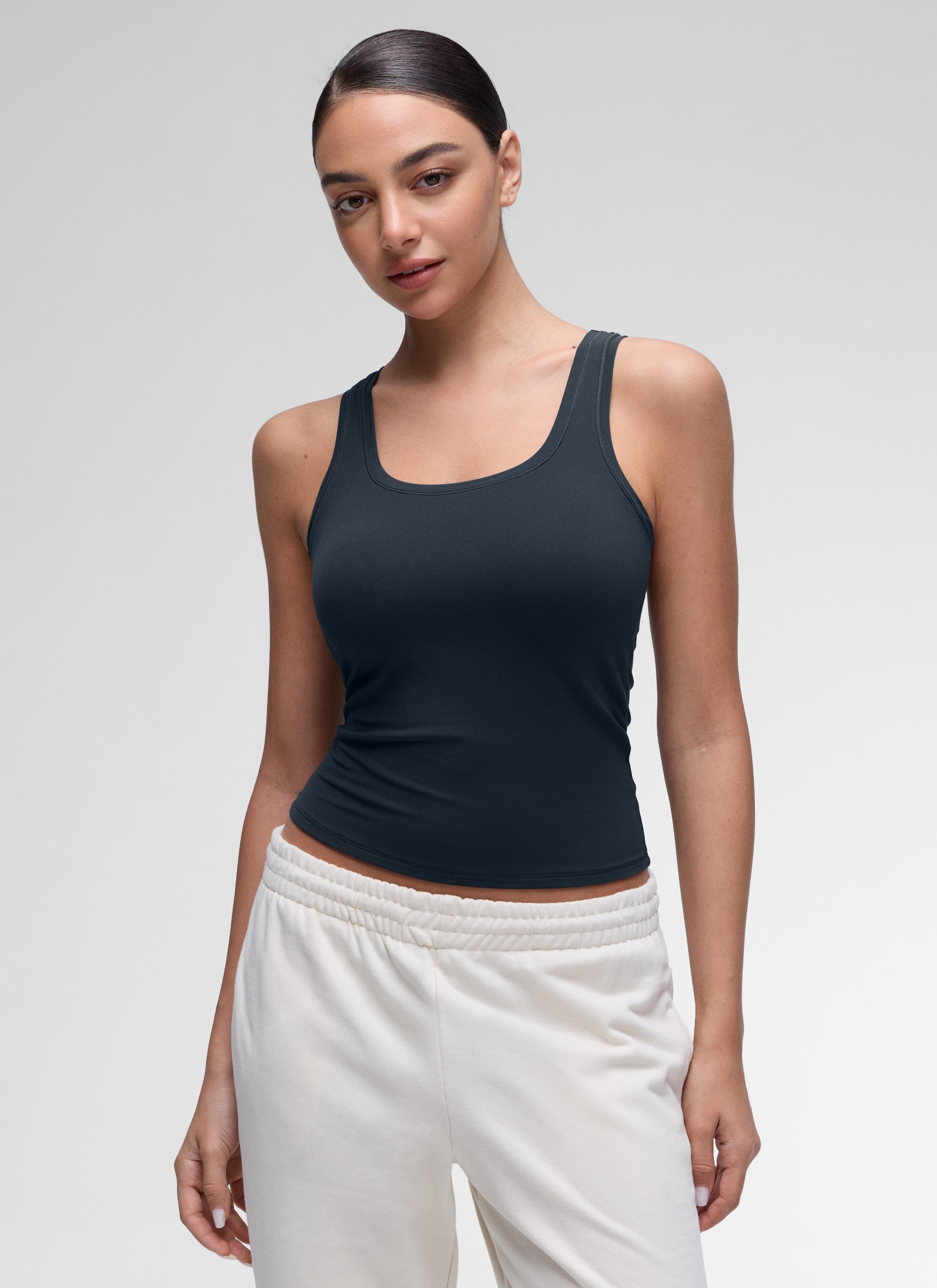 CRZ YOGA Women Softembrace Soft Double Lined Scoop Neck Tanks Casual Tops True Navy