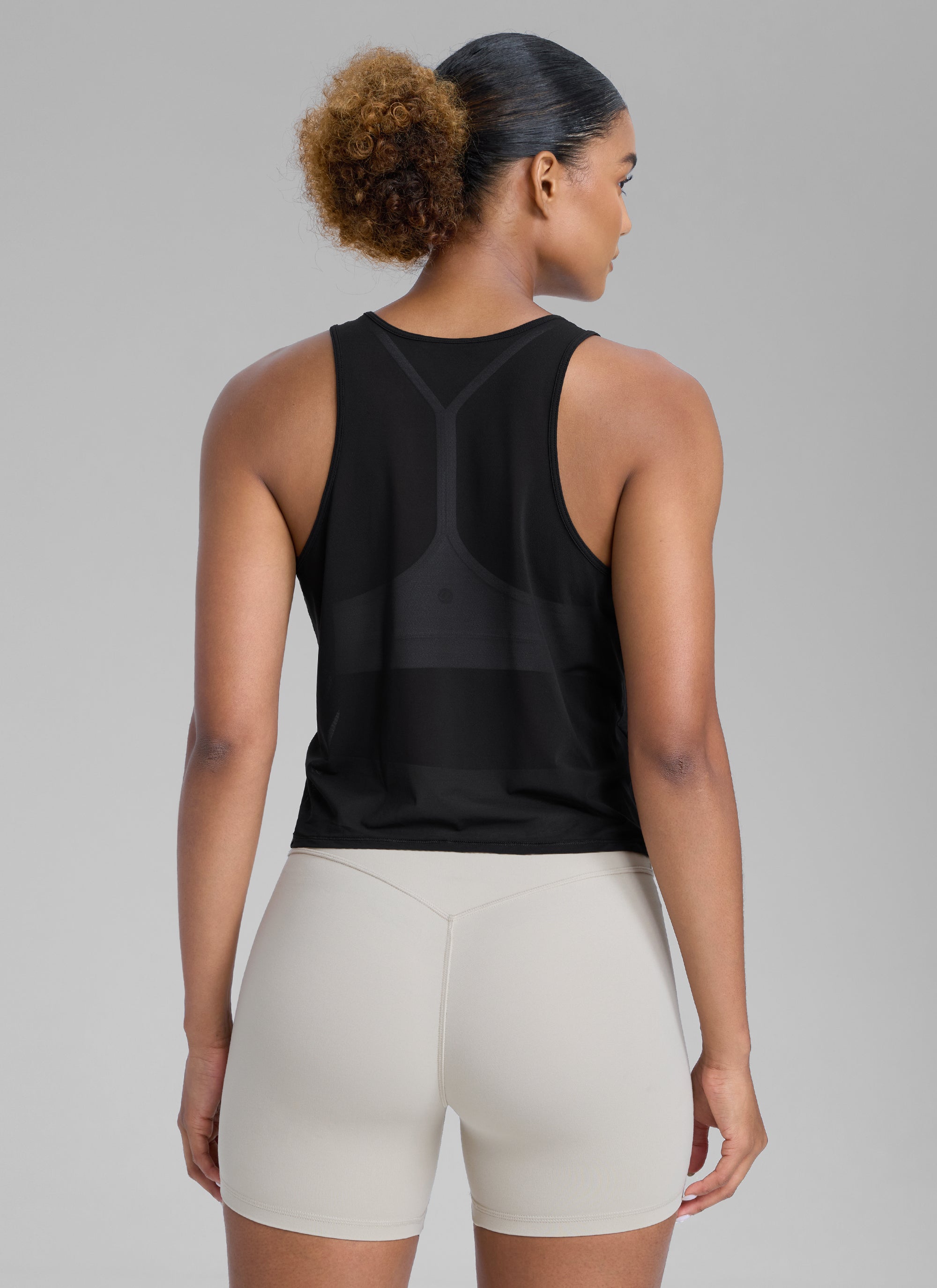 CRZ YOGA Women's Yoga Mesh Relaxed Fit Tops U Neck Tank Black