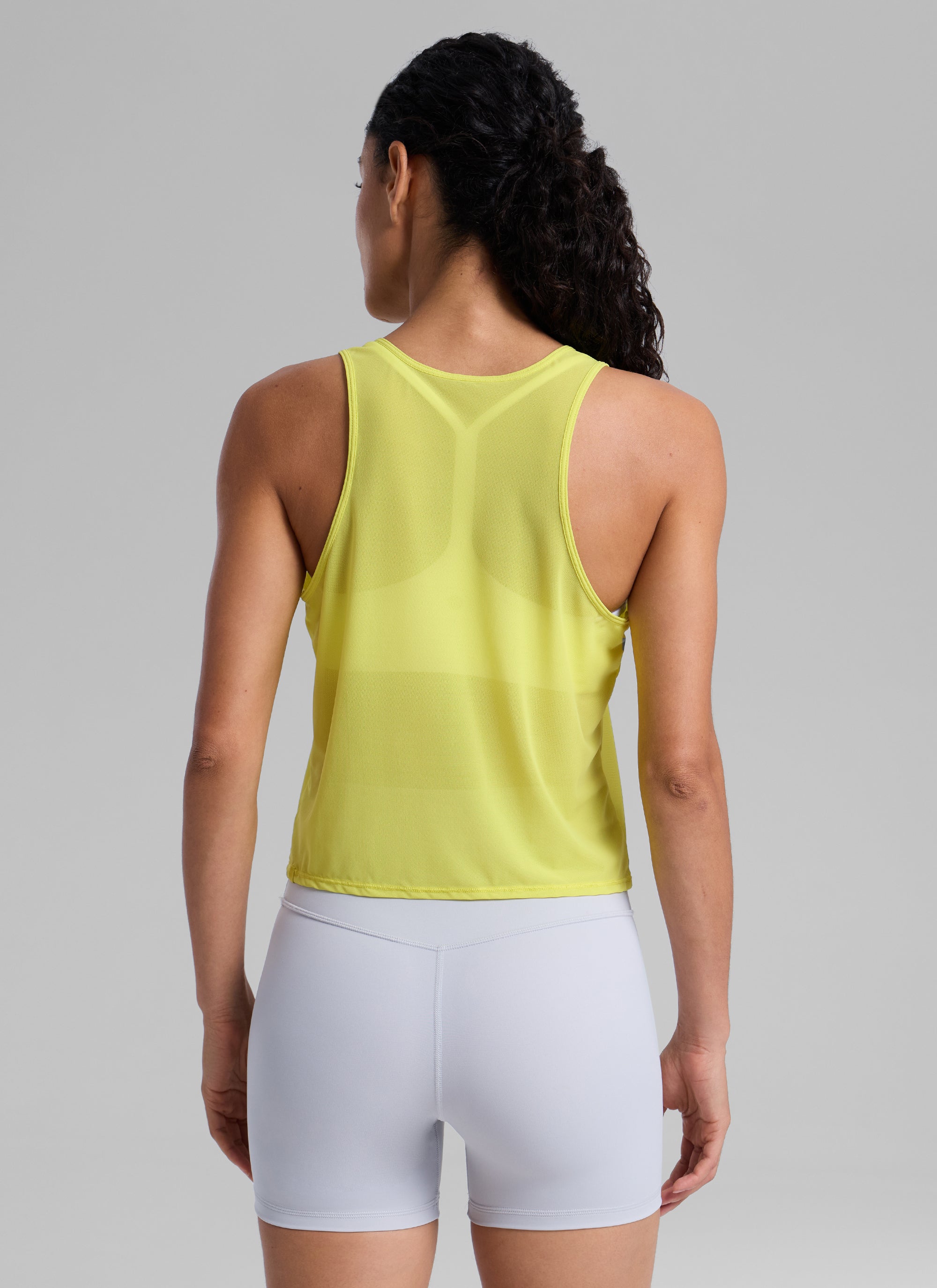 CRZ YOGA Women's Yoga Mesh Relaxed Fit Tops U Neck Tank Luminous Yellow