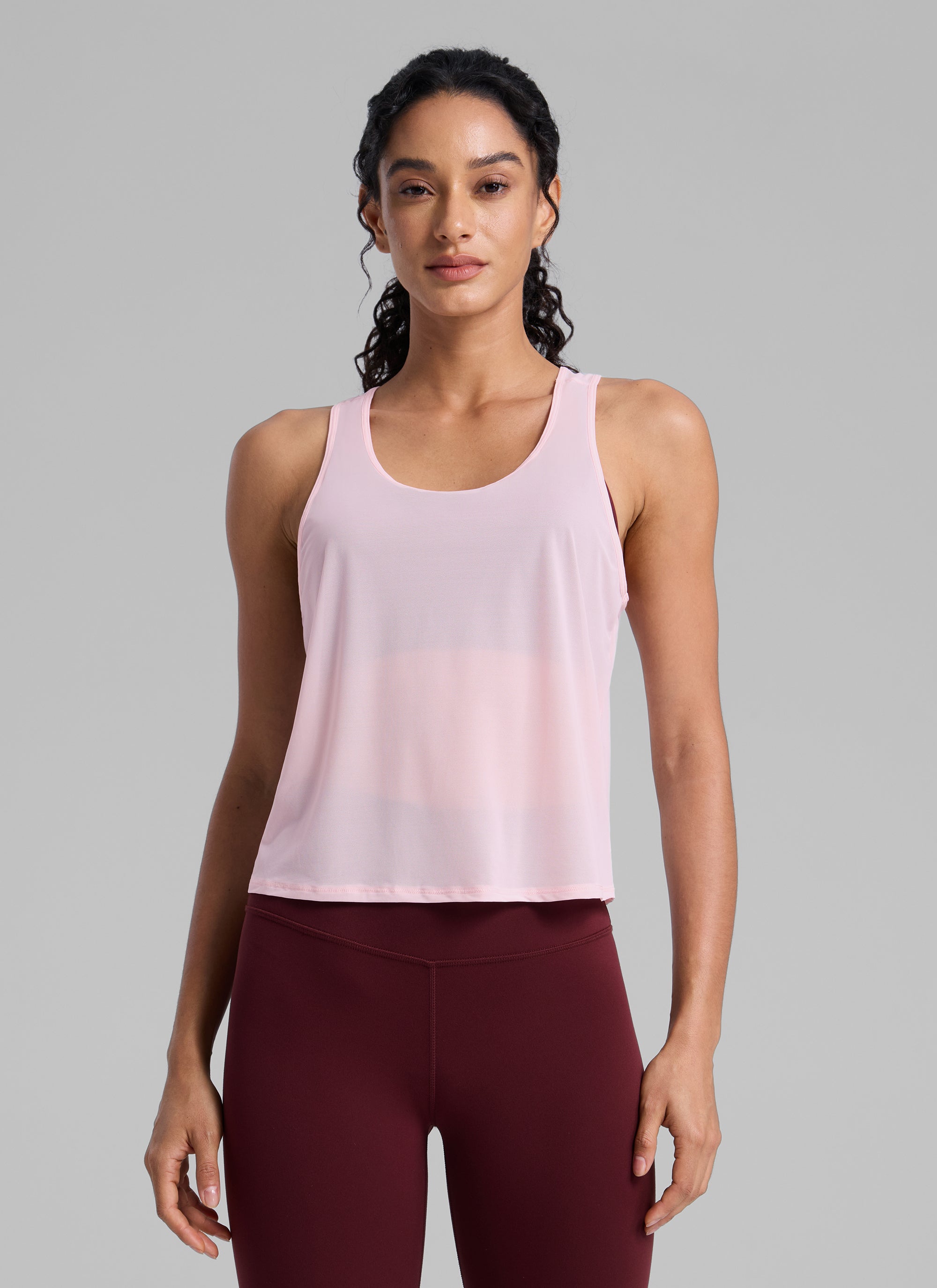 CRZ YOGA Women's Yoga Mesh Relaxed Fit Tops U Neck Tank Strawberry Pink