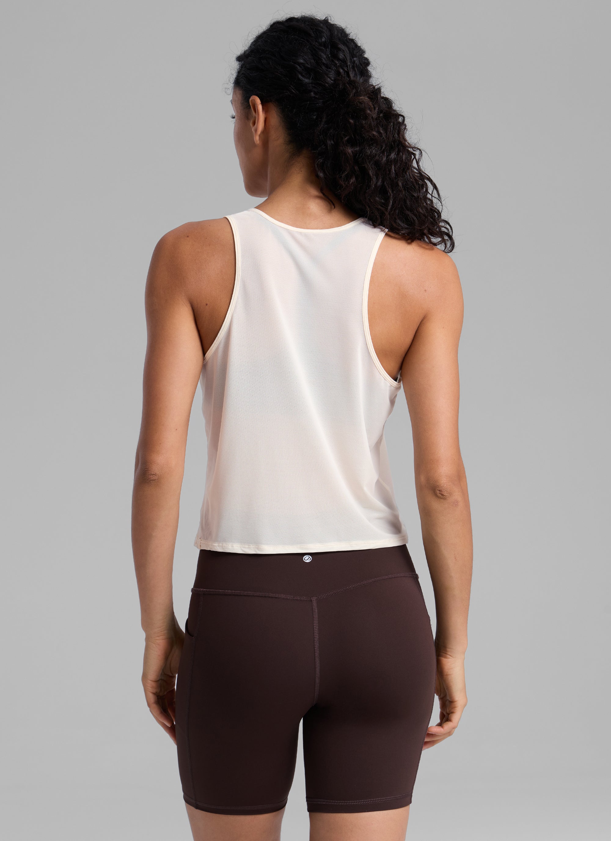 CRZ YOGA Women's Yoga Mesh Relaxed Fit Tops U Neck Tank White Apricot