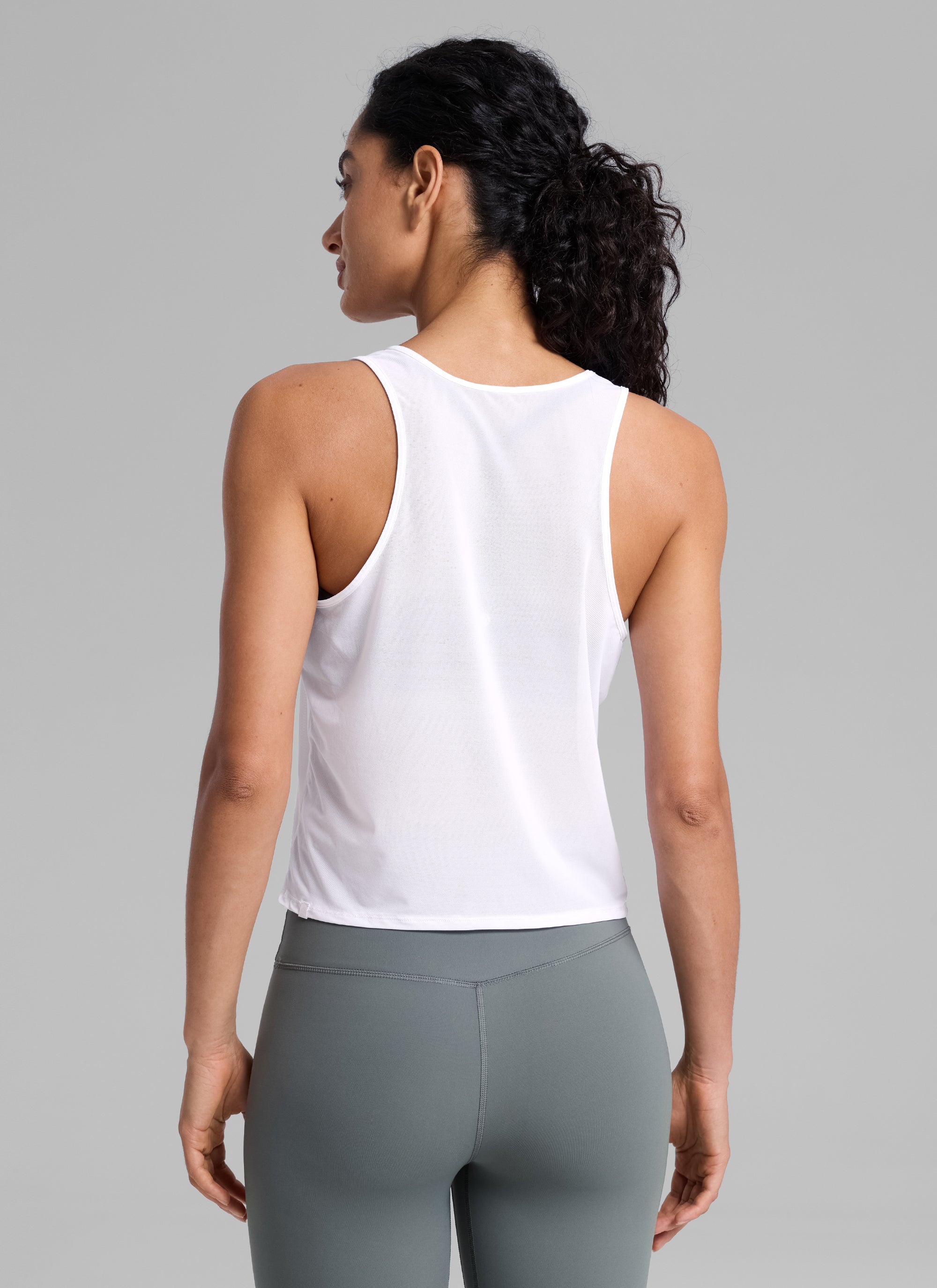 CRZ YOGA Women's Yoga Mesh Relaxed Fit Tops U Neck Tank White