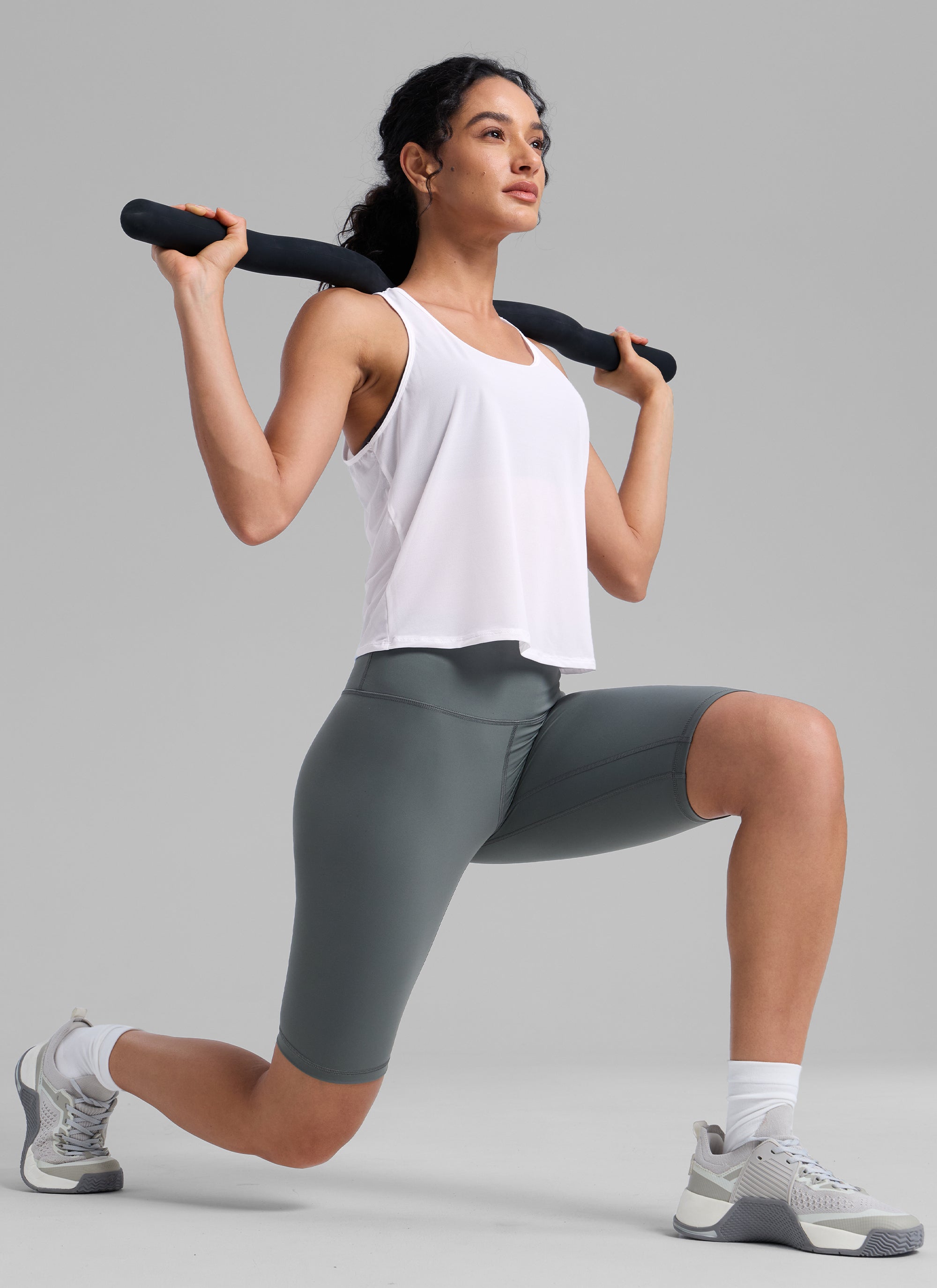 CRZ YOGA Women's Yoga Mesh Relaxed Fit Tops U Neck Tank White