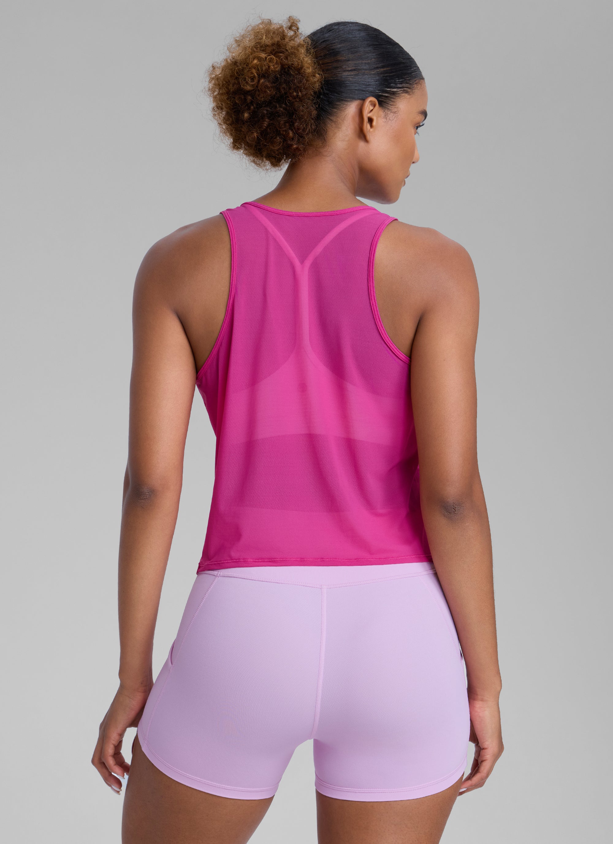 CRZ YOGA Women's Yoga Mesh Relaxed Fit Tops U Neck Tank Hibiscus Purple