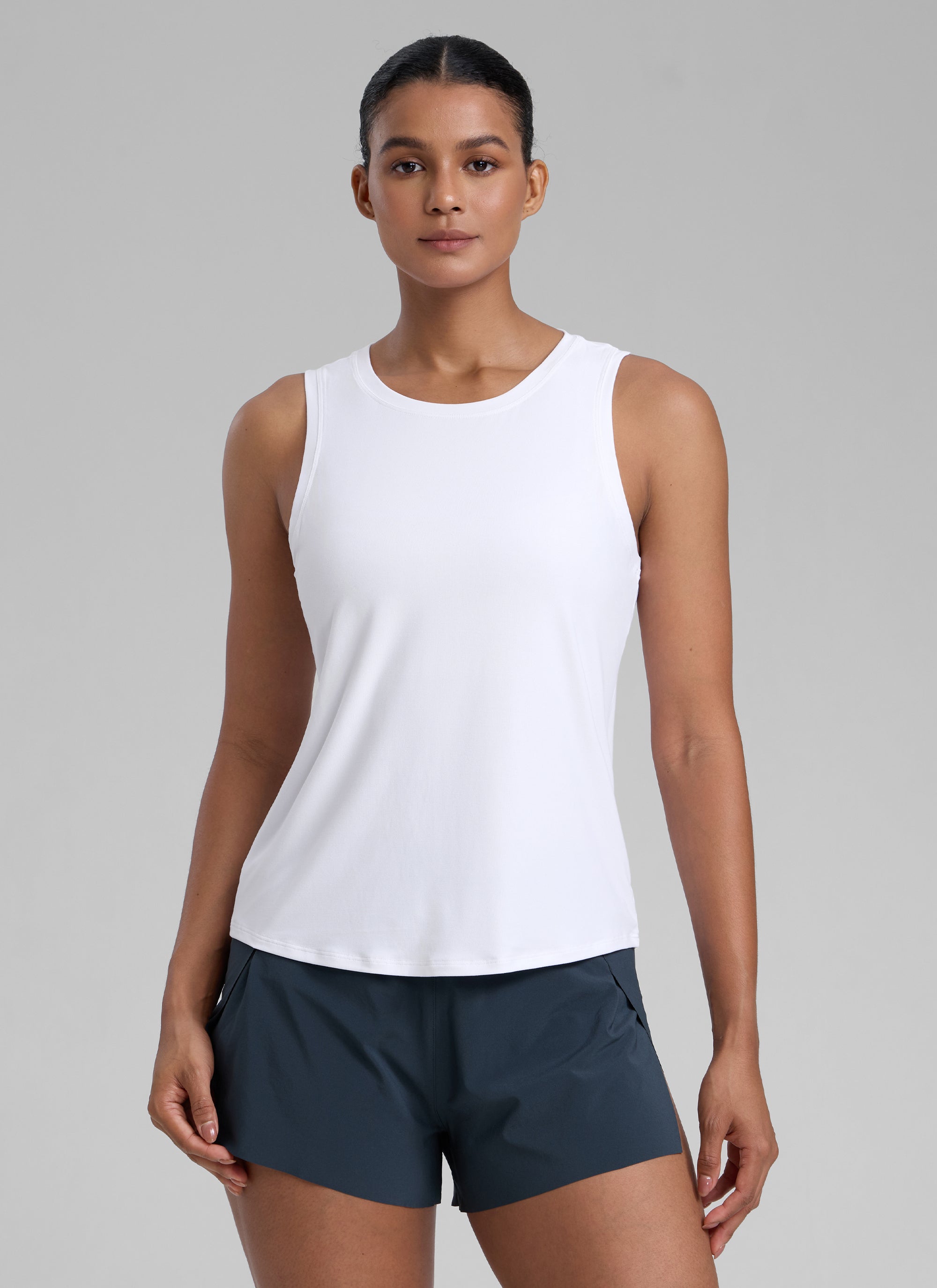 CRZ YOGA Women High Neck Cloudweight Open Back Lightweight Athletic Tank Black