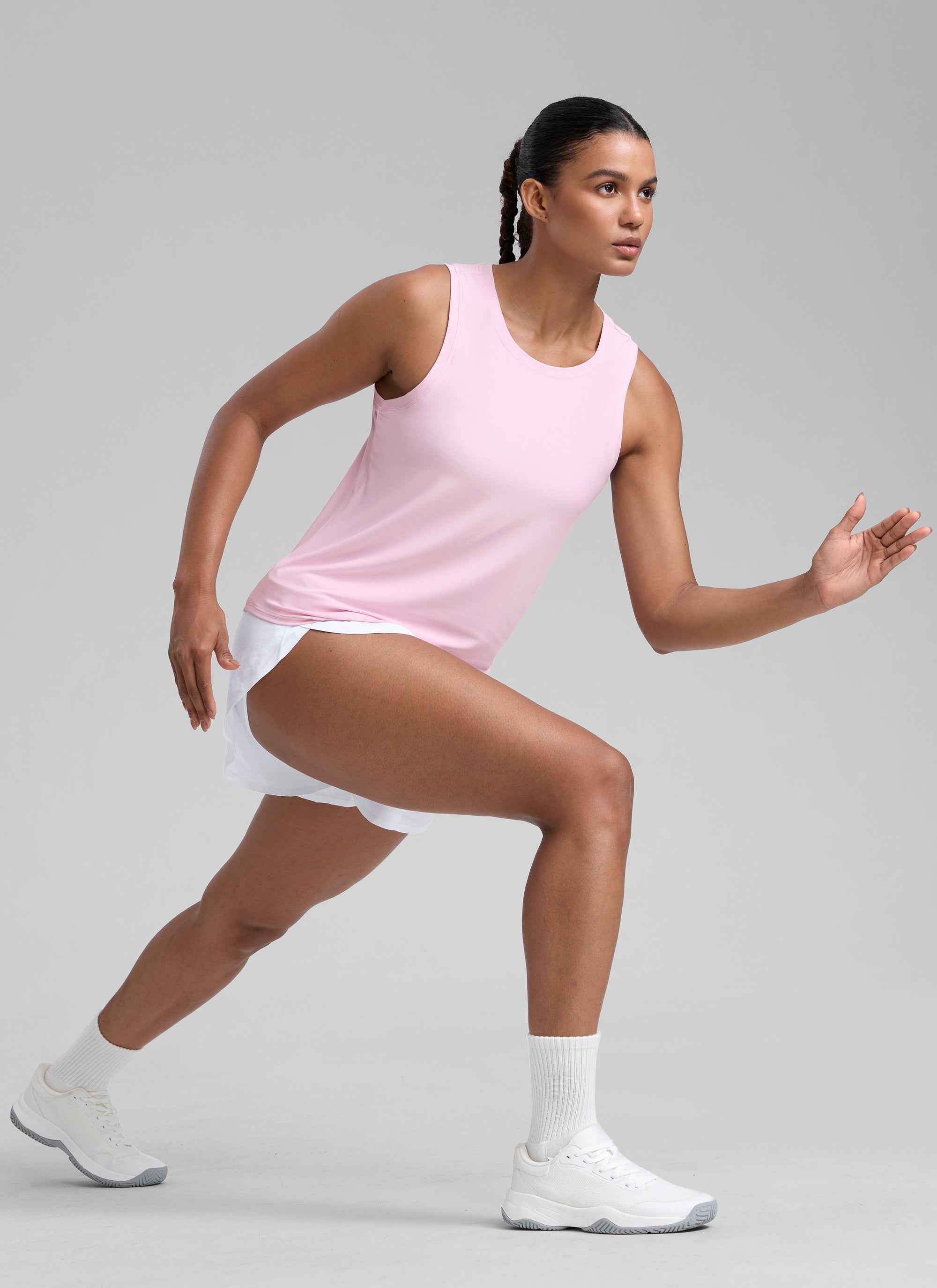 CRZ YOGA Women High Neck Cloudweight Open Back Lightweight Athletic Tank Pink Peony