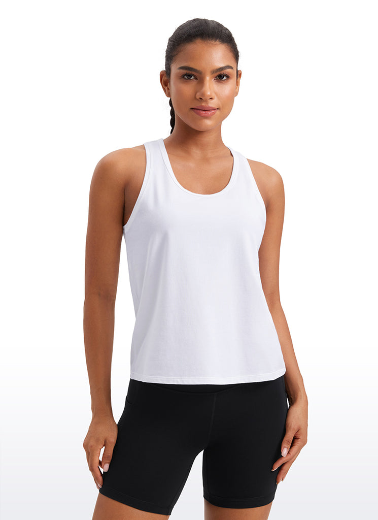 CRZ YOGA Pima Cotton Scoop Neck Racerback  Workout Sleeveless Tank Tops Black