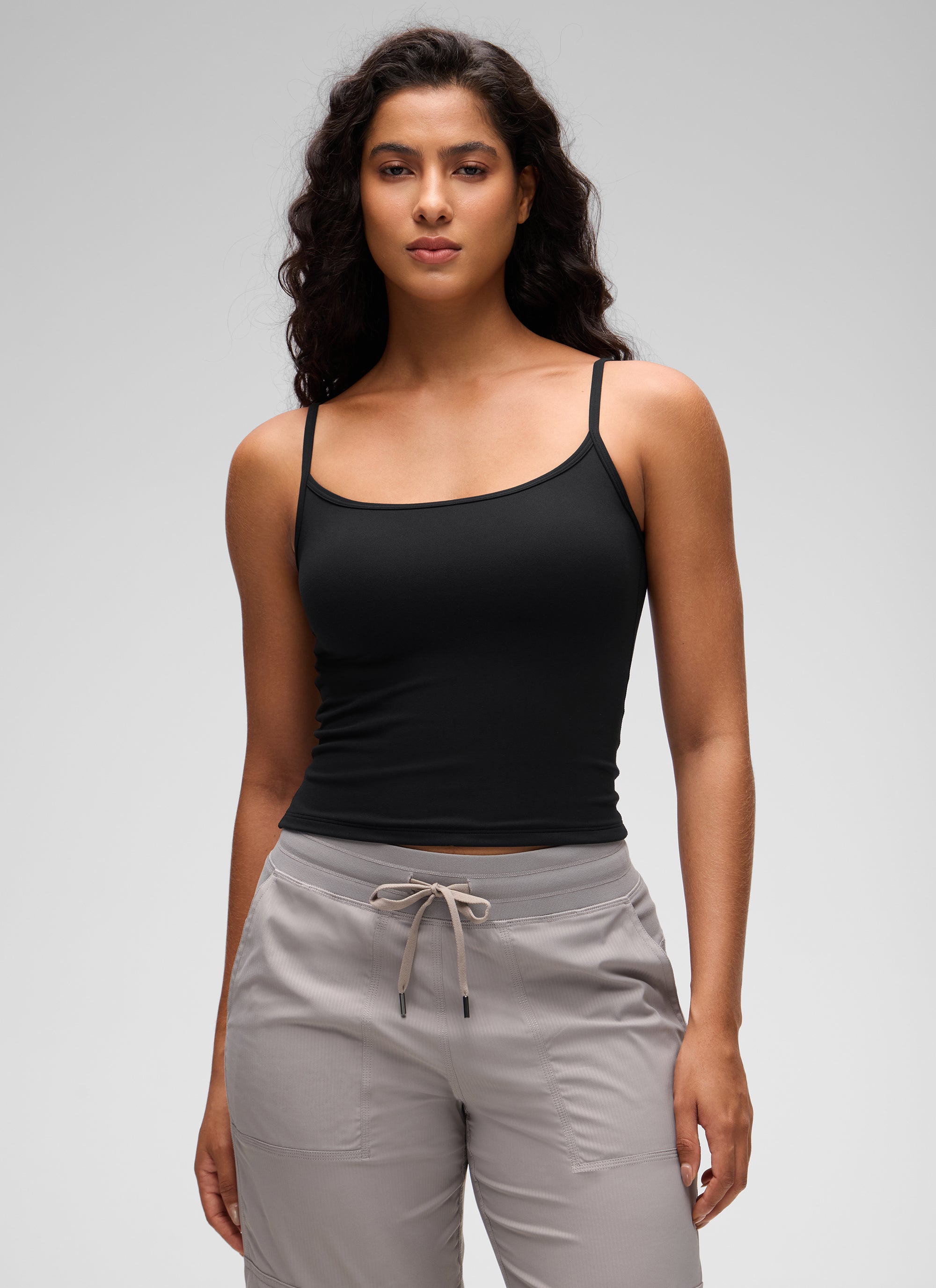 CRZ YOGA Women's Butterluxe Casual Scoop Neck U Back Double Lined Tank Black