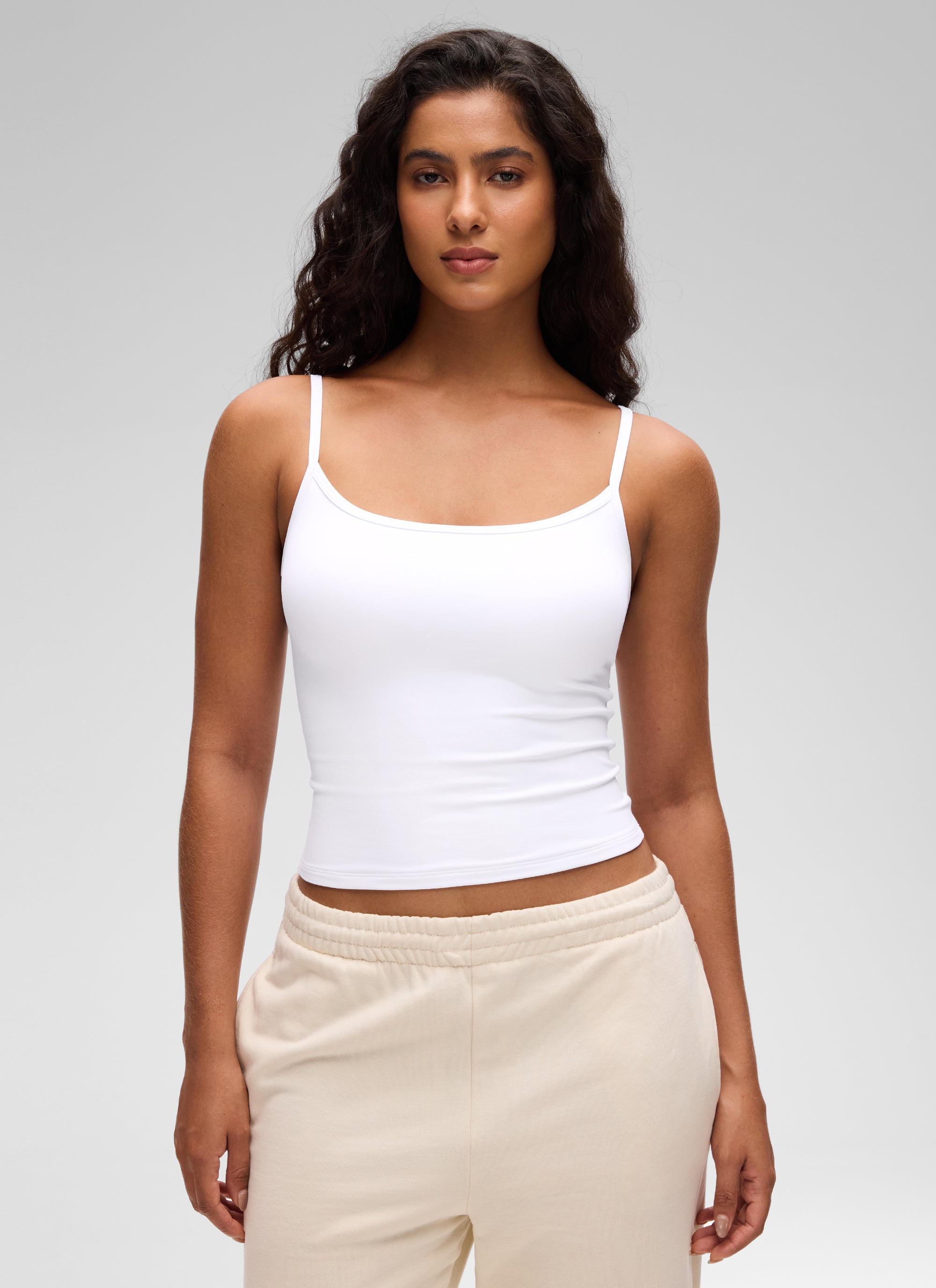 CRZ YOGA Women's Butterluxe Casual Scoop Neck U Back Double Lined Tank White