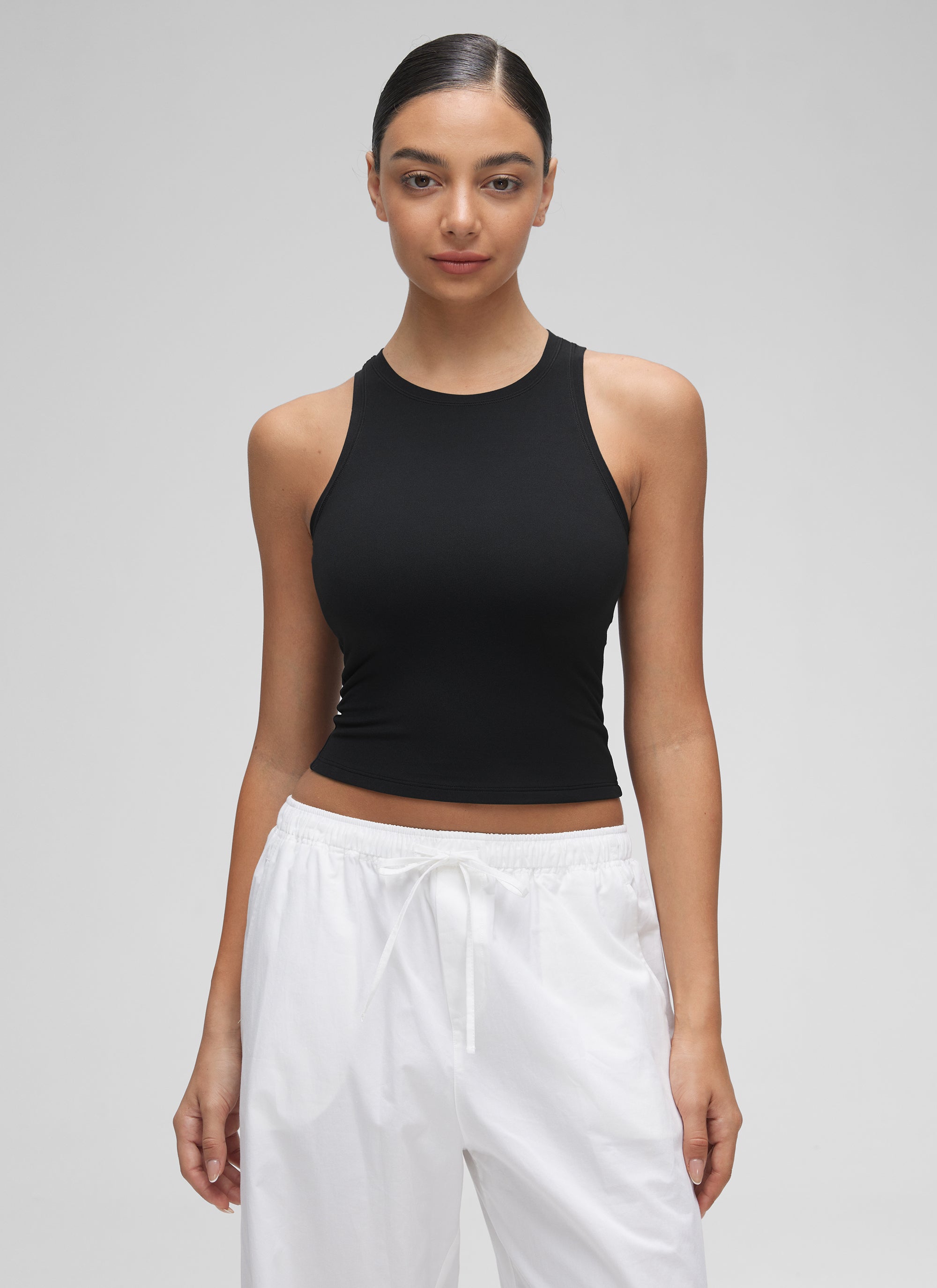 CRZ YOGA Women High Neck Casual Double Lined Sleeveless Tanks Black