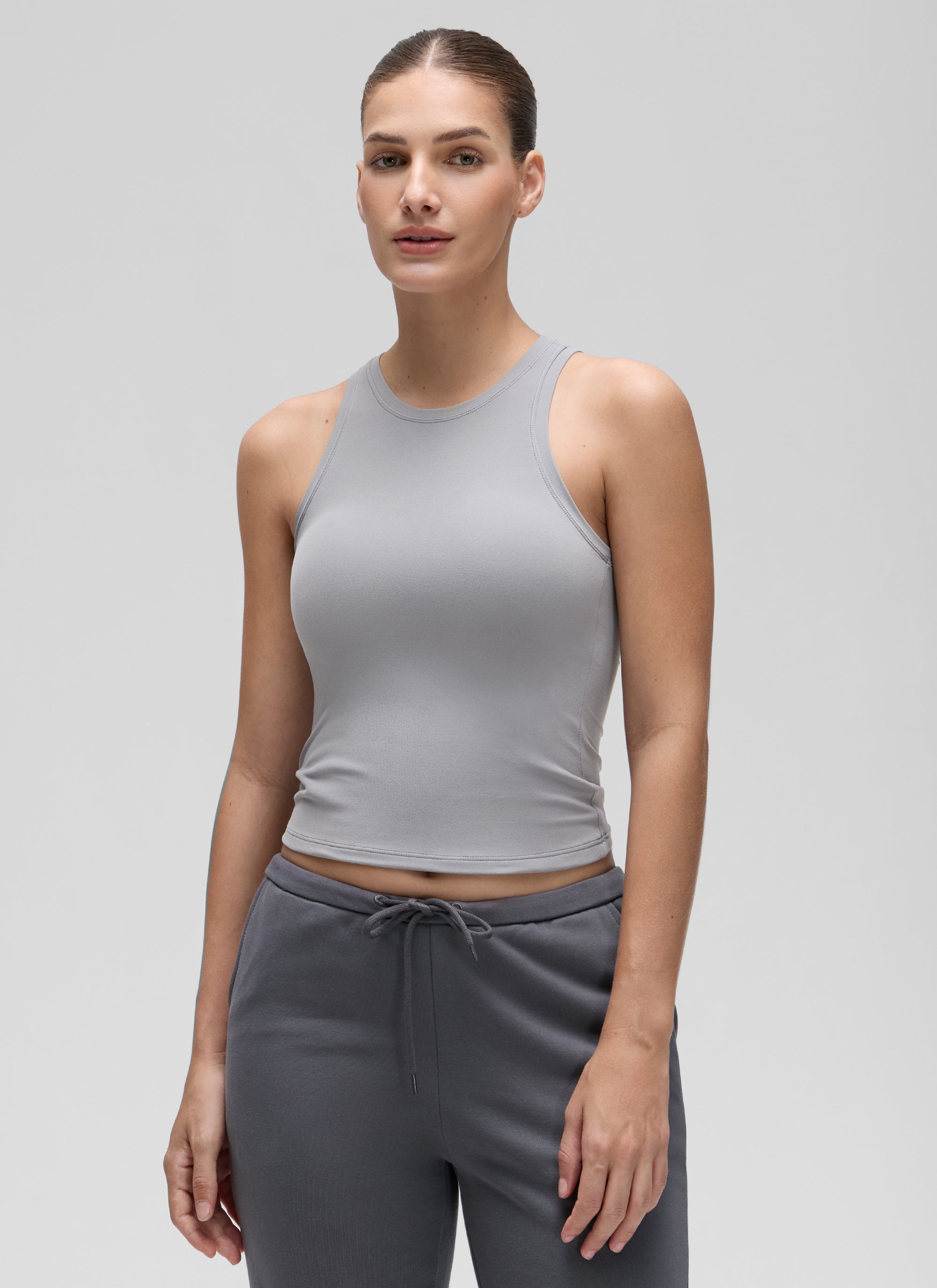 CRZ YOGA Women High Neck Casual Double Lined Sleeveless Tanks Rhino Grey