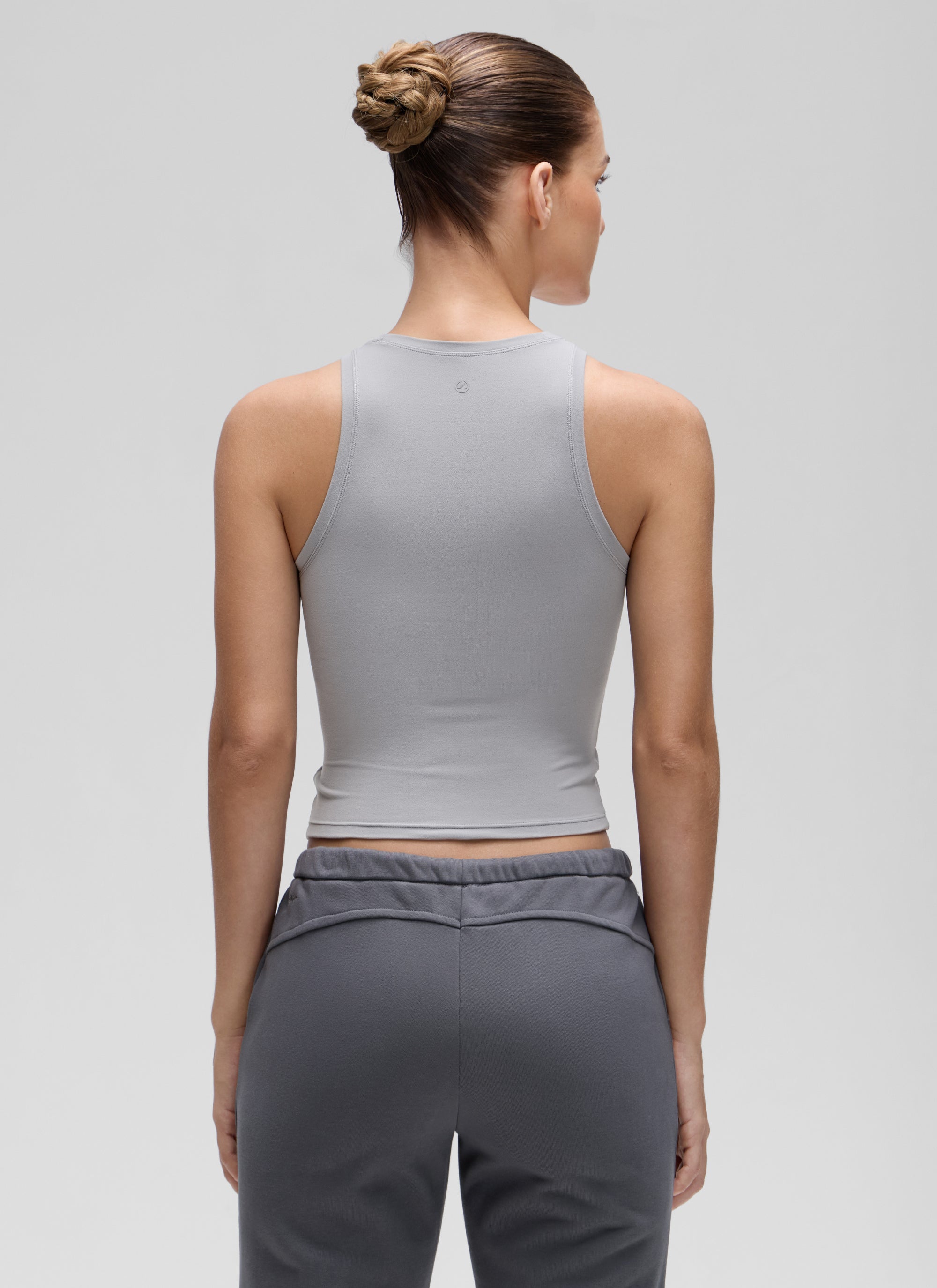 CRZ YOGA Women High Neck Casual Double Lined Sleeveless Tanks Rhino Grey