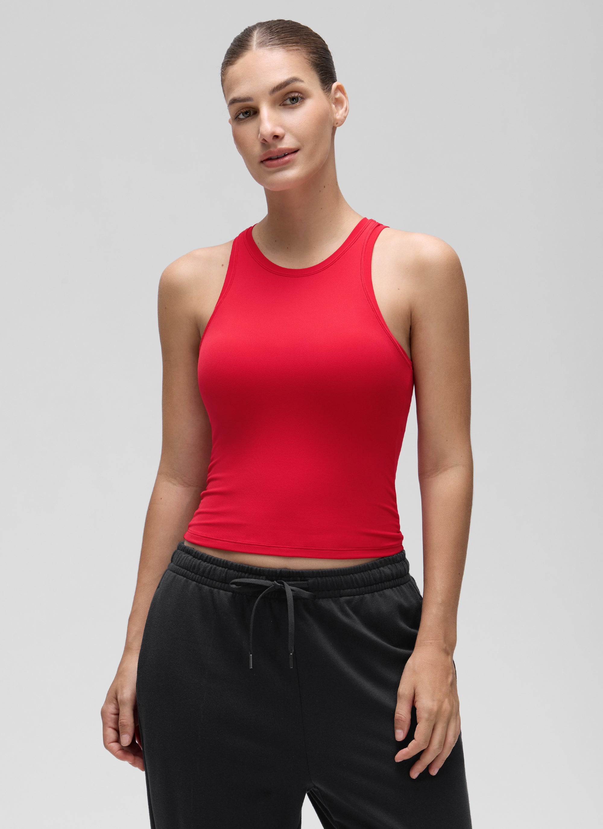 CRZ YOGA Women High Neck Casual Double Lined Sleeveless Tanks Aurora Red