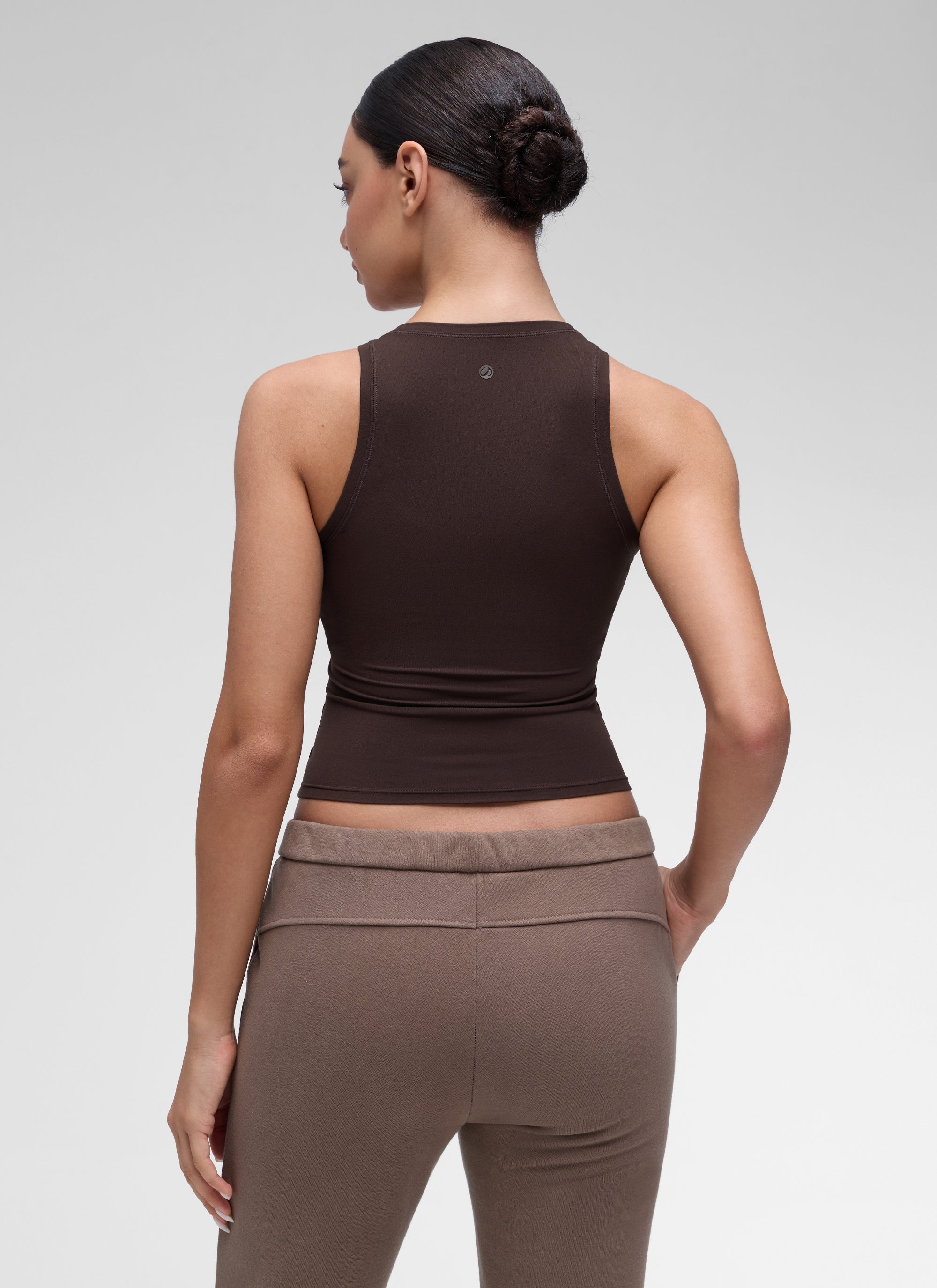 CRZ YOGA Women High Neck Casual Double Lined Sleeveless Tanks Hot Fudge Brown