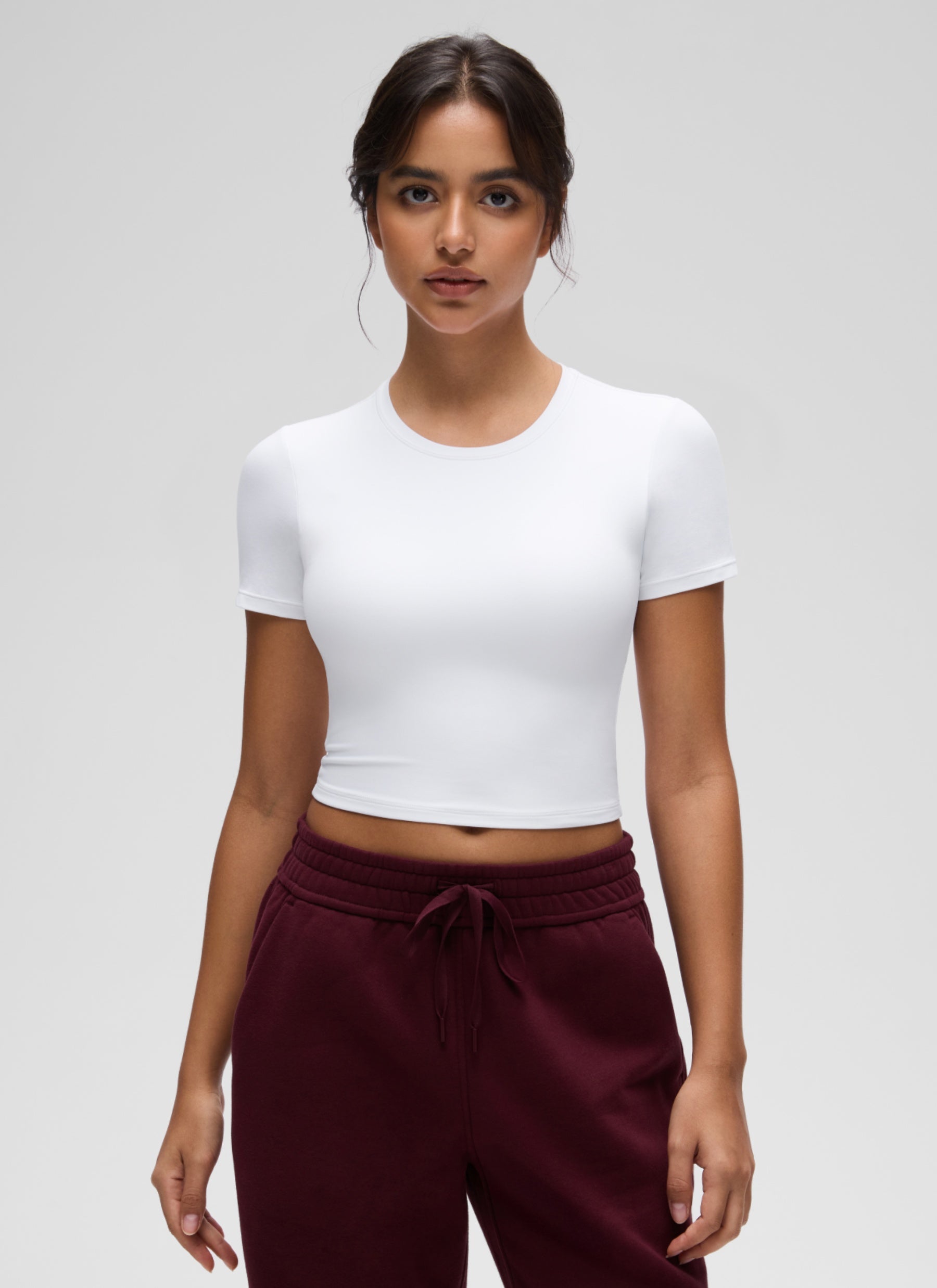 CRZ YOGA Women's Softembrace Casual Crewneck Crop Short Sleeve White